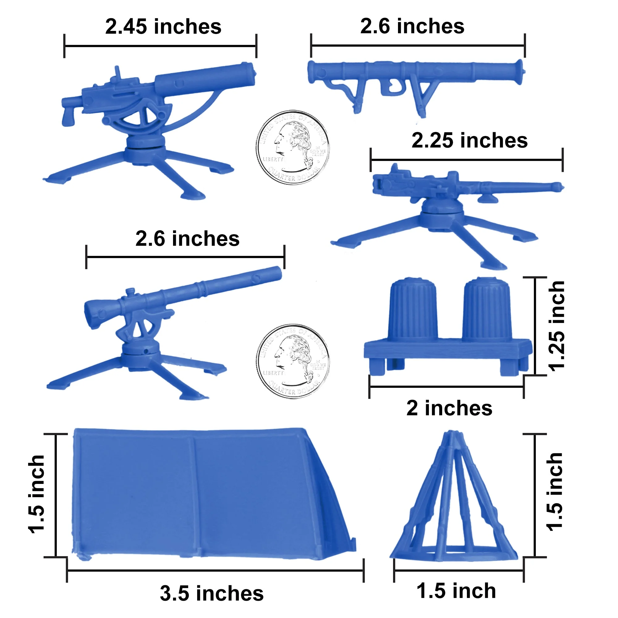 BMC Classic Plastic Army Men Camp Equipment - Blue 10pc Tents & Weapons US Made - Image 3