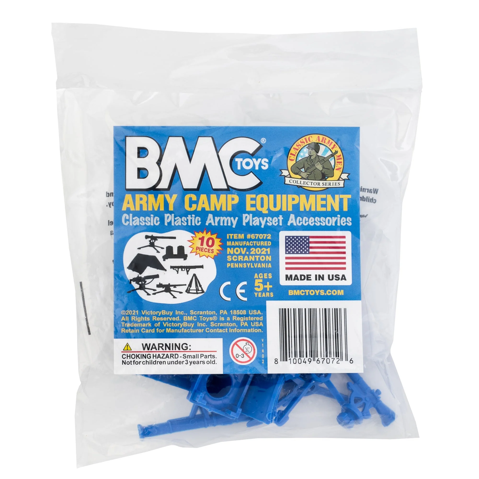 BMC Classic Plastic Army Men Camp Equipment - Blue 10pc Tents & Weapons US Made - Image 5