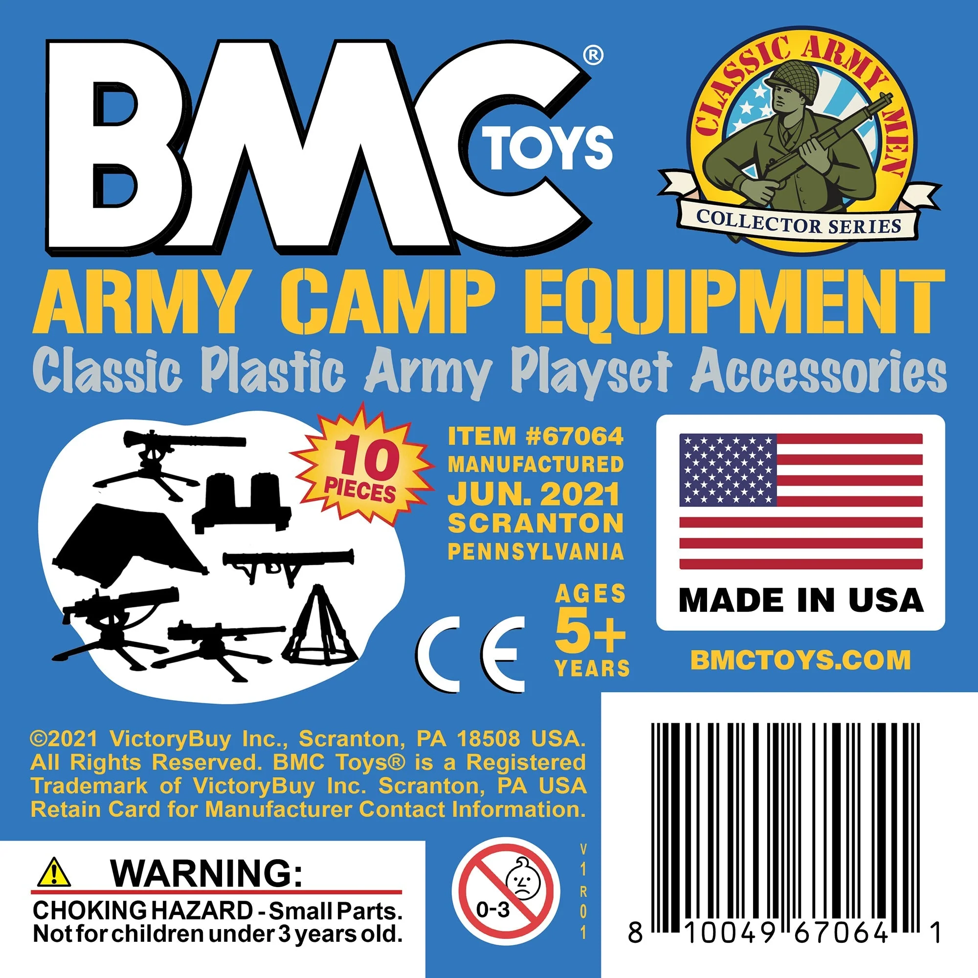 BMC Classic Plastic Army Men Camp Equipment - Blue 10pc Tents & Weapons US Made - Image 6
