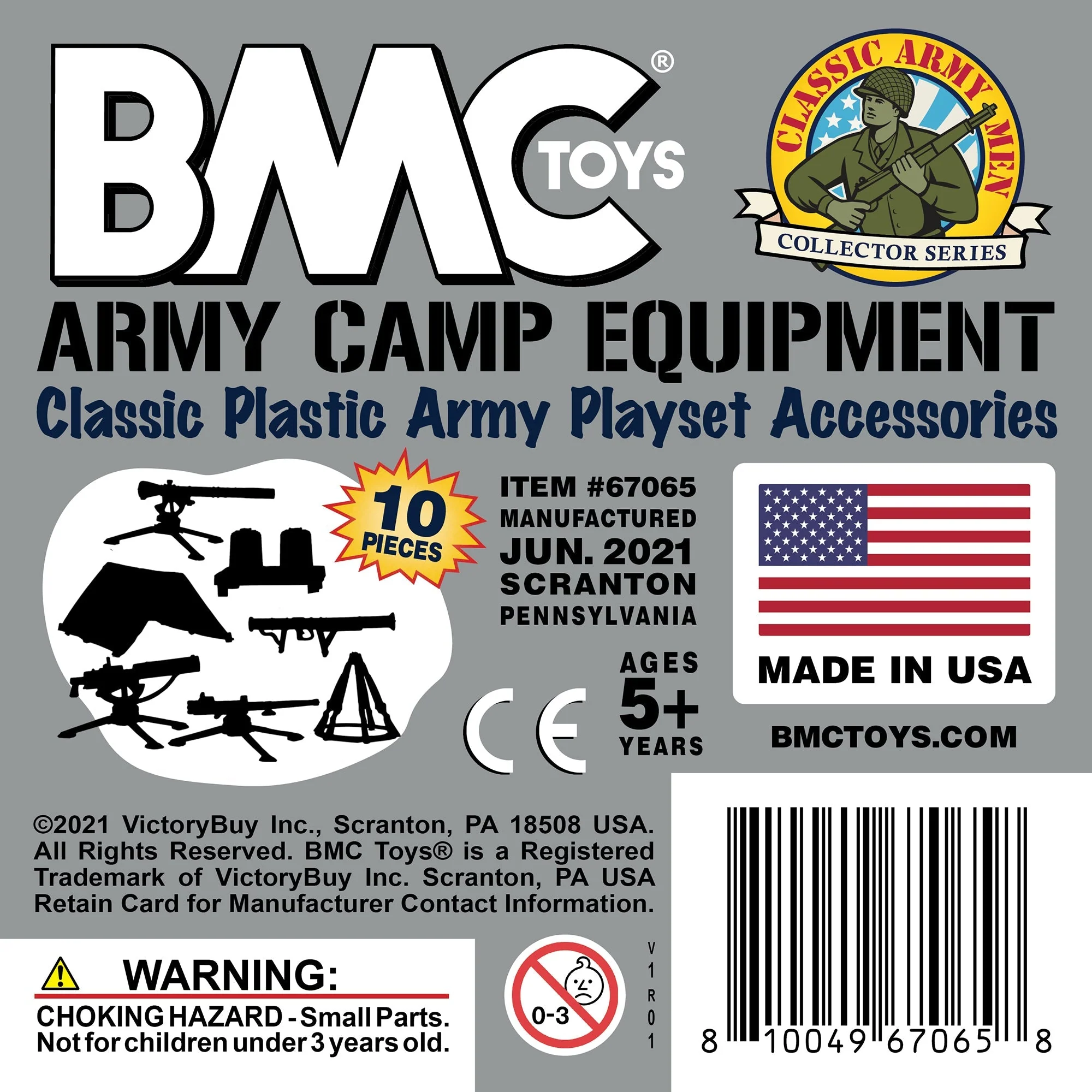 BMC Classic Plastic Army Men Camp Equipment - Gray 10pc Tents & Weapons US Made - Image 6