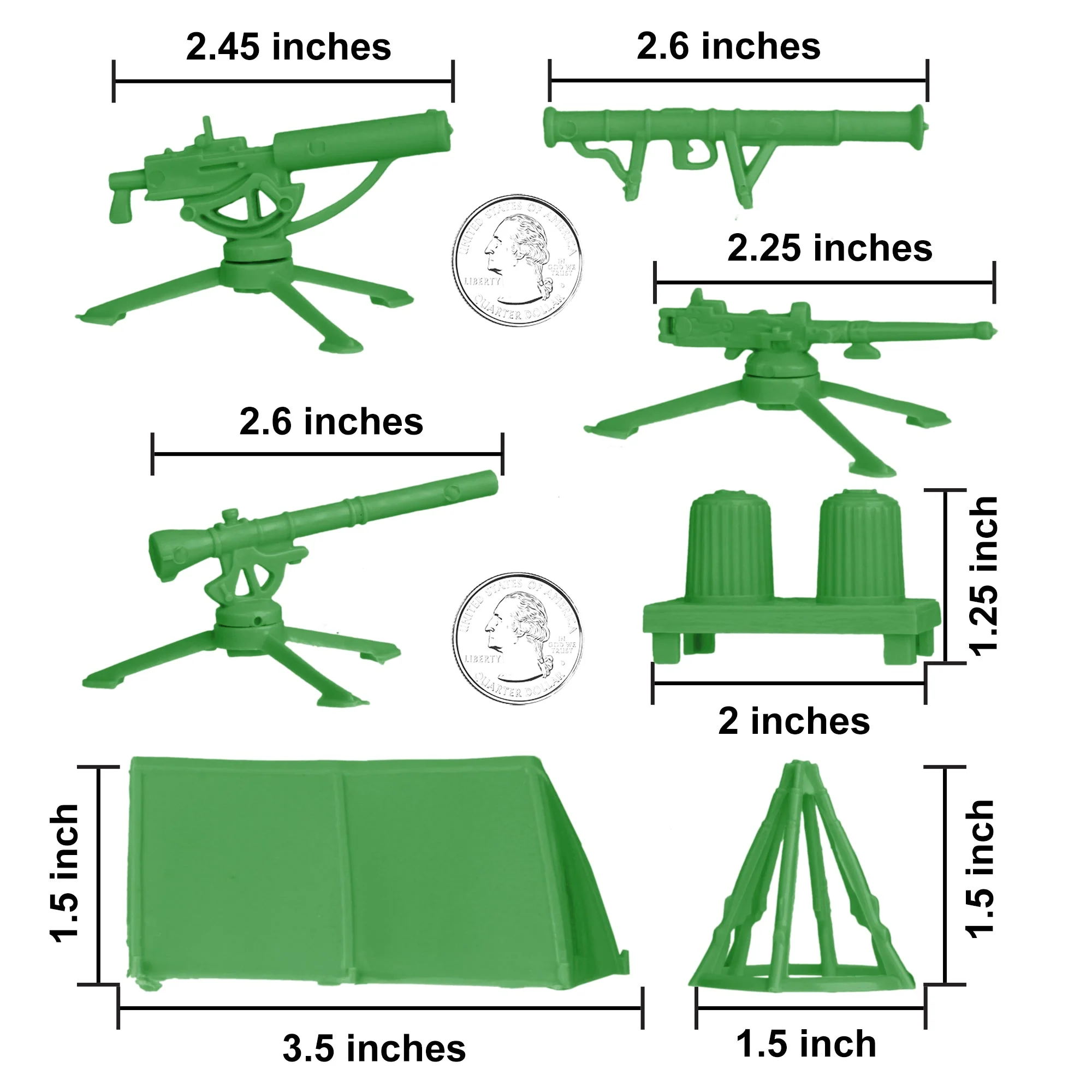 BMC Classic Plastic Army Men Camp Equipment - Green 10pc Tents & Weapons US Made - Image 3