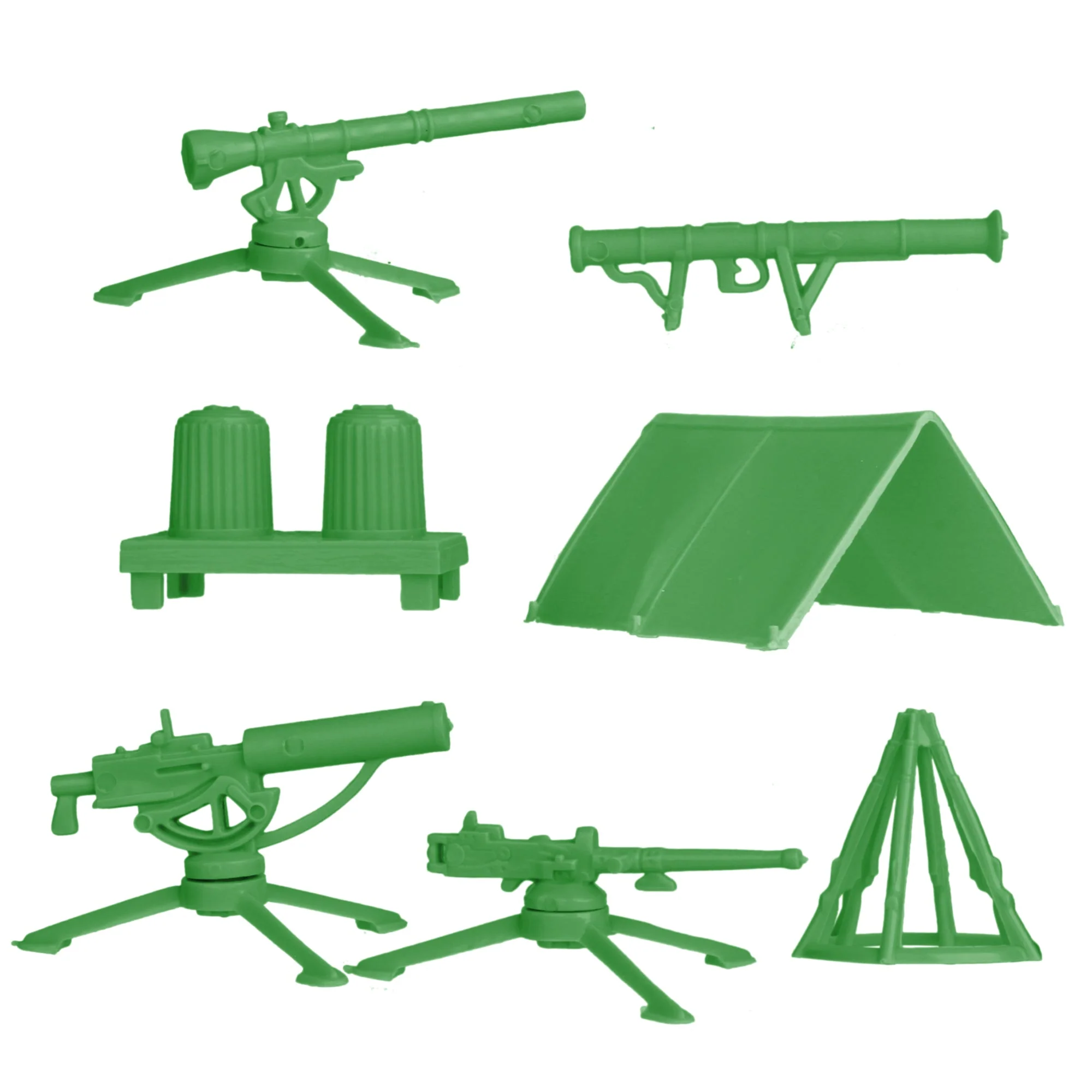 BMC Classic Plastic Army Men Camp Equipment - Green 10pc Tents & Weapons US Made - Image 4