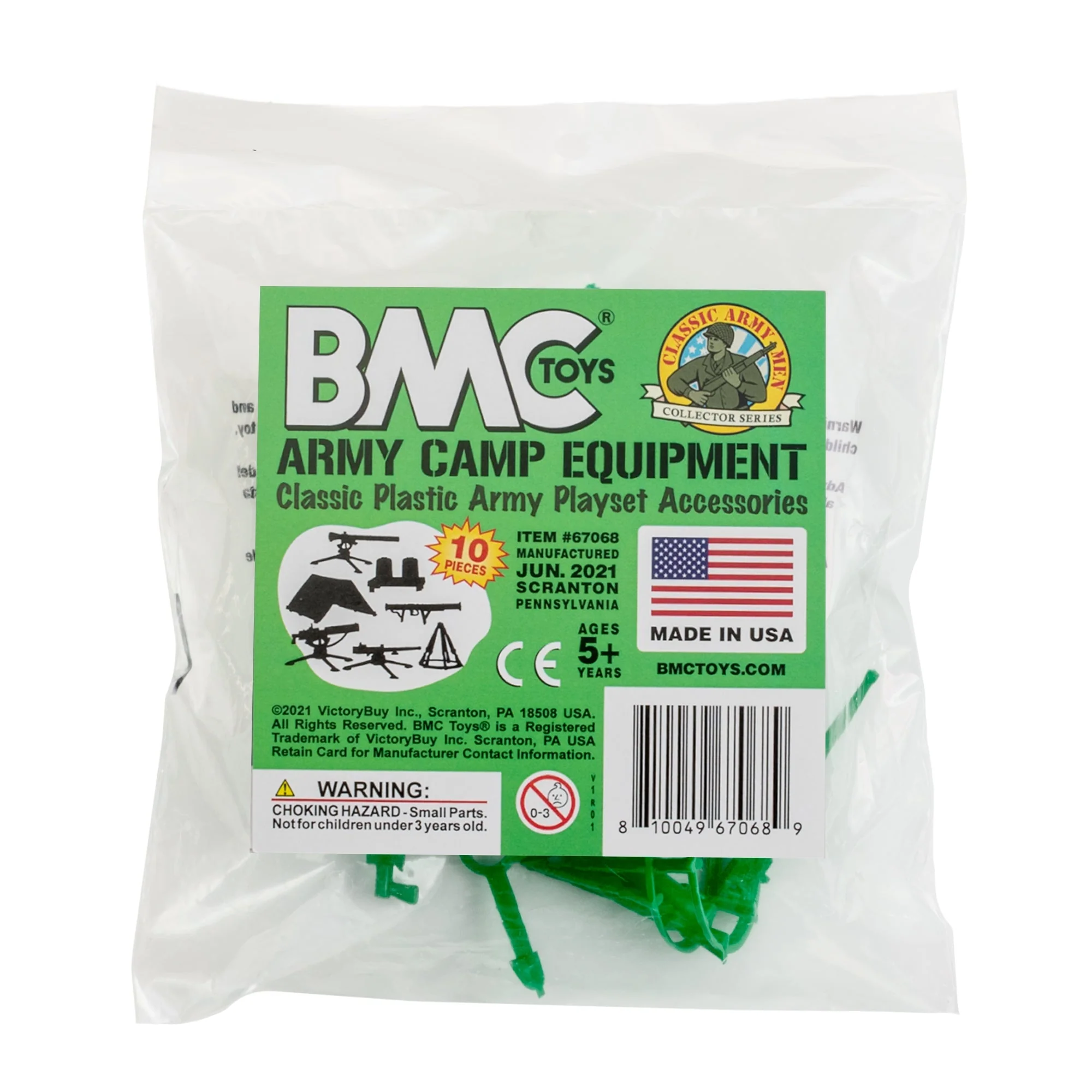 BMC Classic Plastic Army Men Camp Equipment - Green 10pc Tents & Weapons US Made - Image 5
