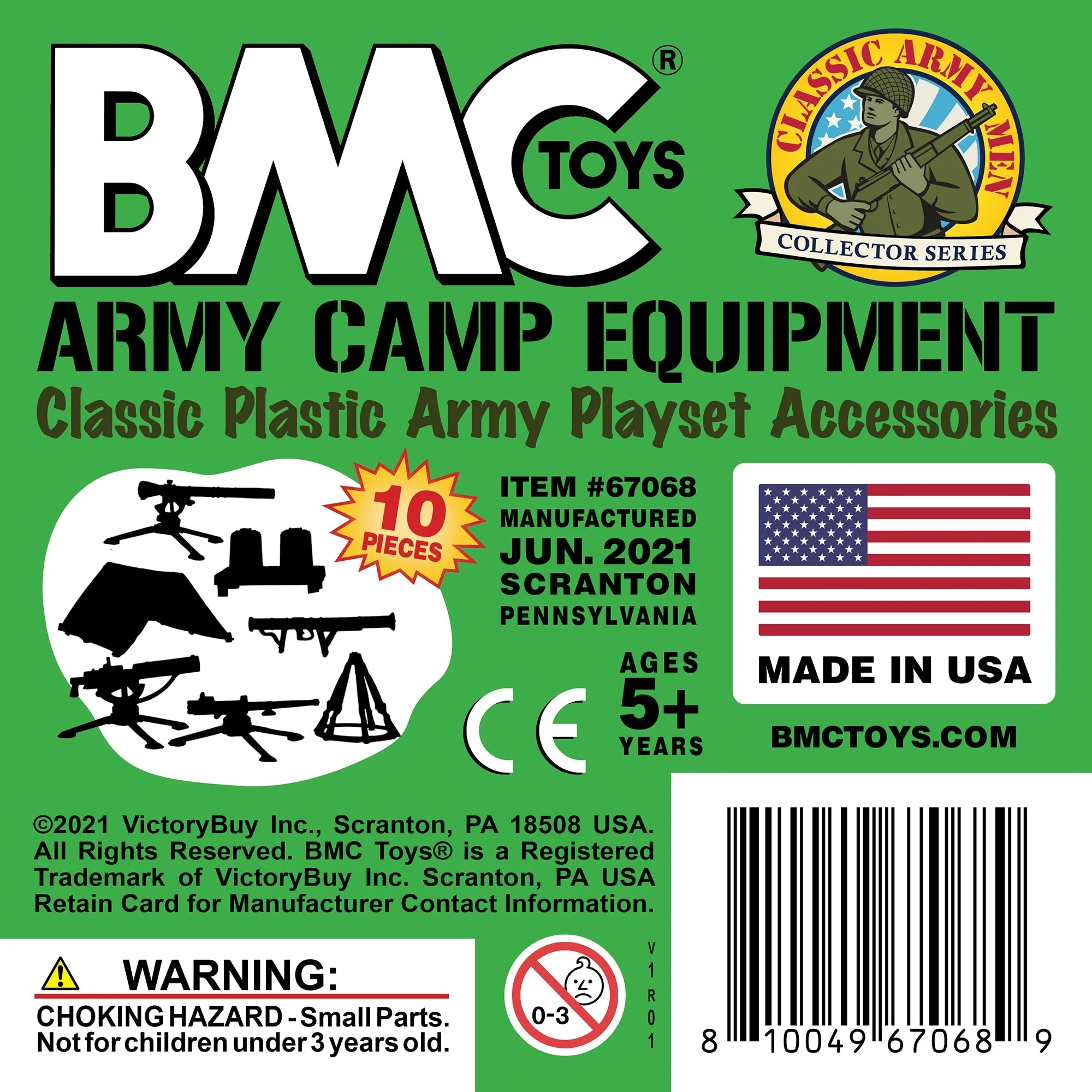 BMC Classic Plastic Army Men Camp Equipment - Green 10pc Tents & Weapons US Made - Image 6