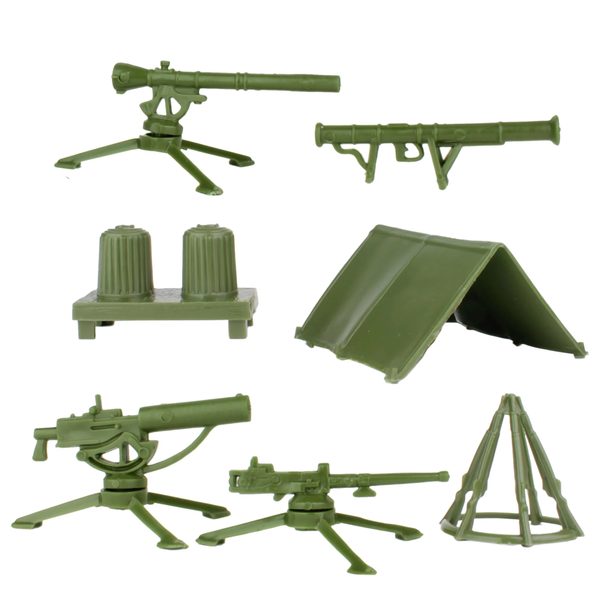 BMC Classic Plastic Army Men Camp Equipment - OD 10pc Tents & Weapons - US Made - Image 3