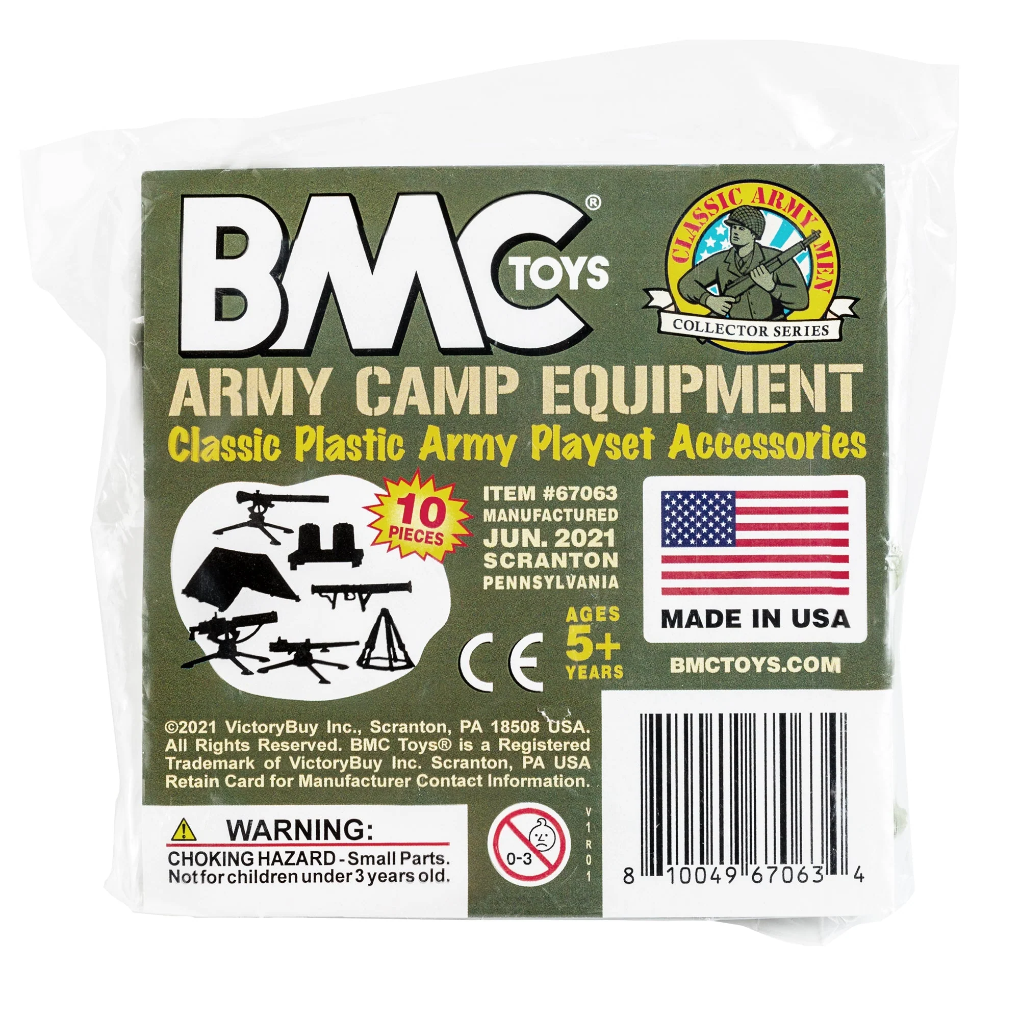 BMC Classic Plastic Army Men Camp Equipment - OD 10pc Tents & Weapons - US Made - Image 5