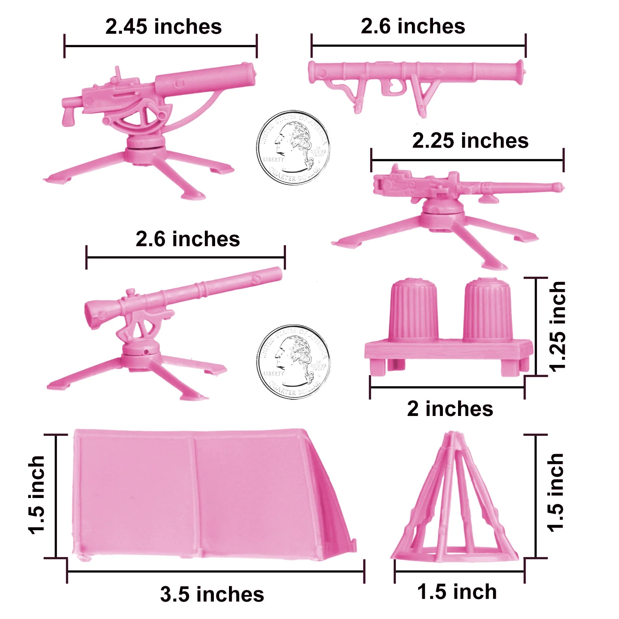 BMC Classic Plastic Army Men Camp Equipment - Pink 10pc Tents & Weapons US Made - Image 3
