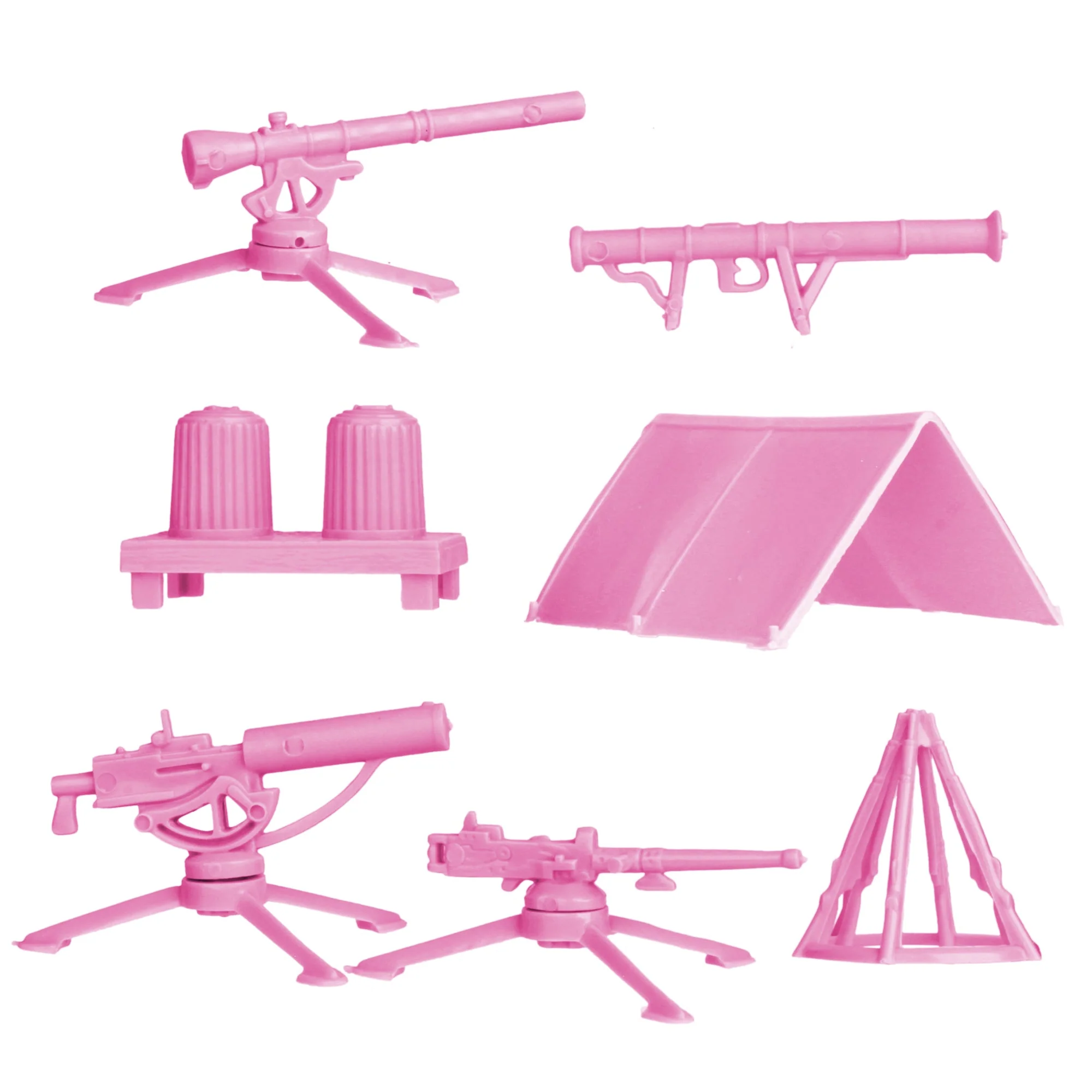 BMC Classic Plastic Army Men Camp Equipment - Pink 10pc Tents & Weapons US Made - Image 4