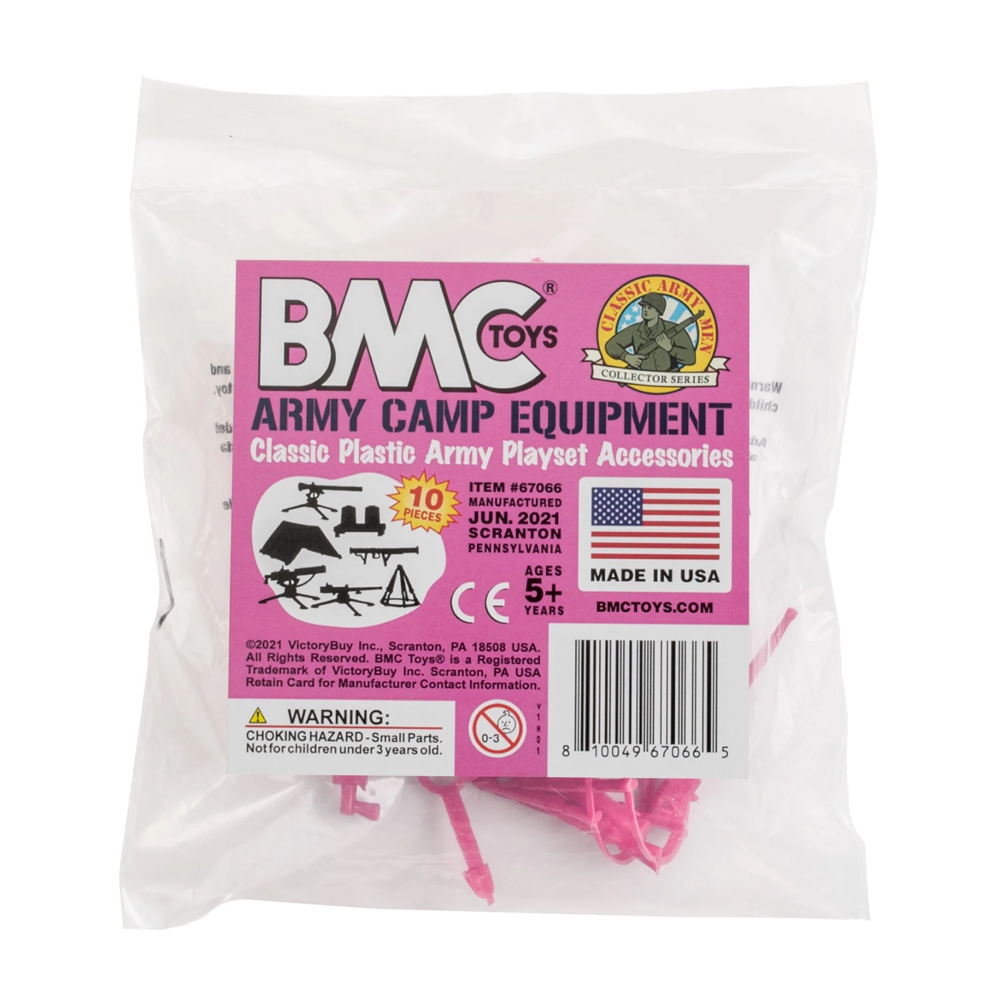 BMC Classic Plastic Army Men Camp Equipment - Pink 10pc Tents & Weapons US Made - Image 5