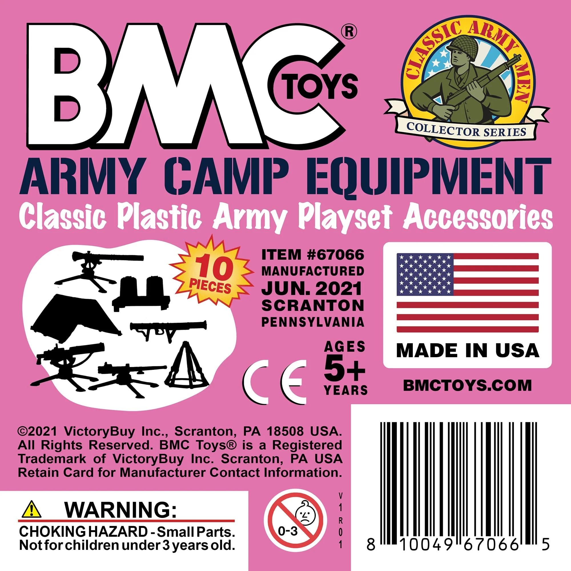 BMC Classic Plastic Army Men Camp Equipment - Pink 10pc Tents & Weapons US Made - Image 6