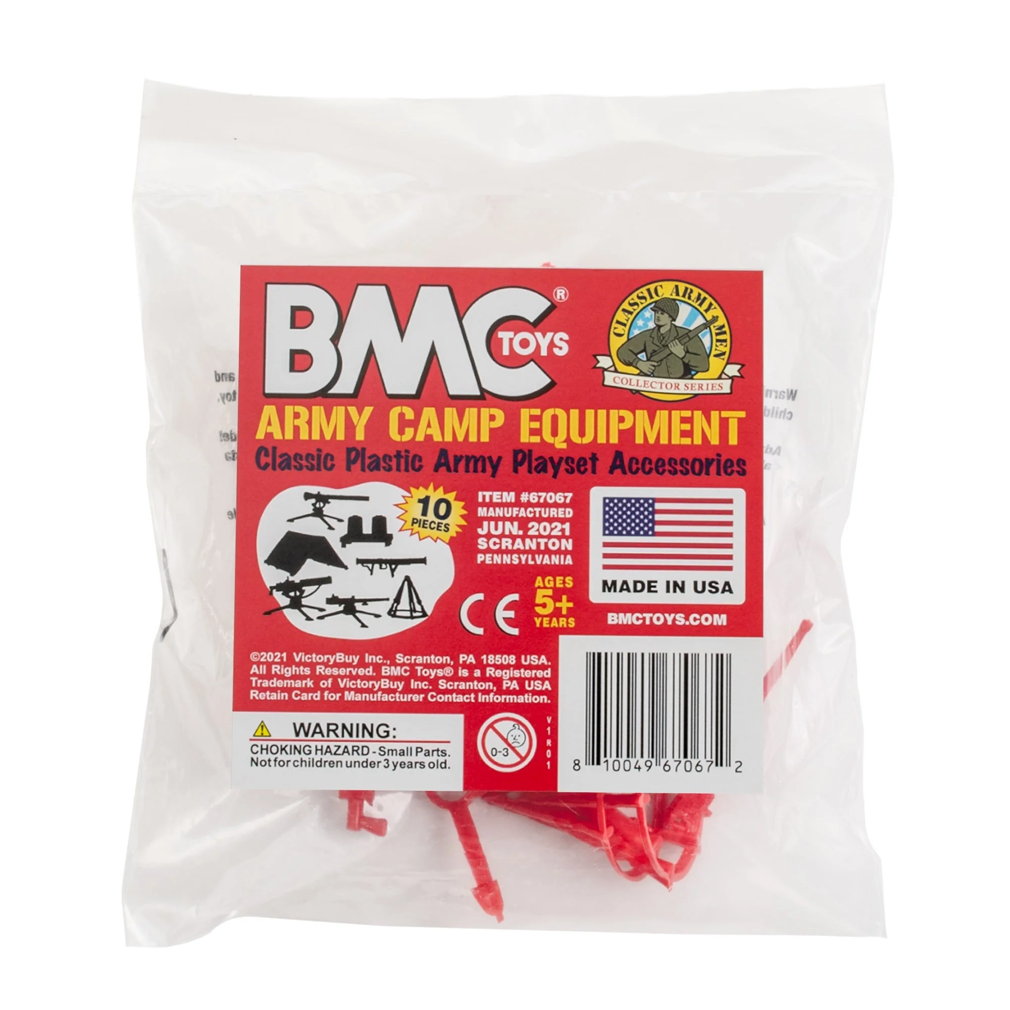 BMC Classic Plastic Army Men Camp Equipment - Rec 10pc Tents & Weapons - US Made - Image 5