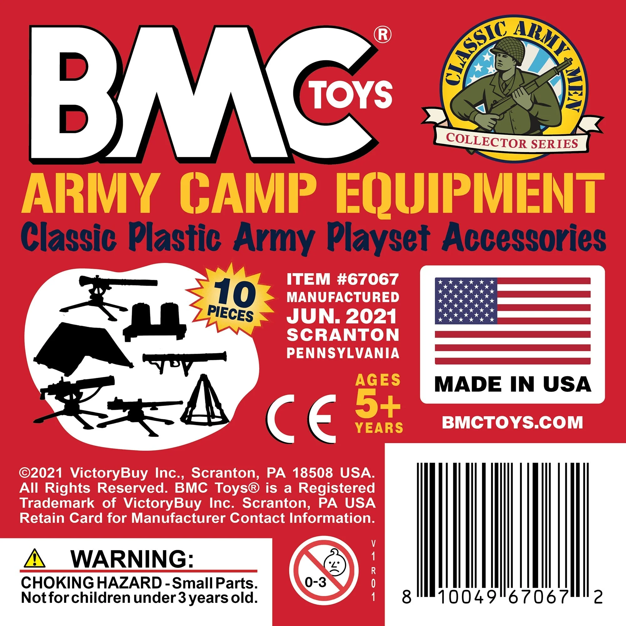 BMC Classic Plastic Army Men Camp Equipment - Rec 10pc Tents & Weapons - US Made - Image 6
