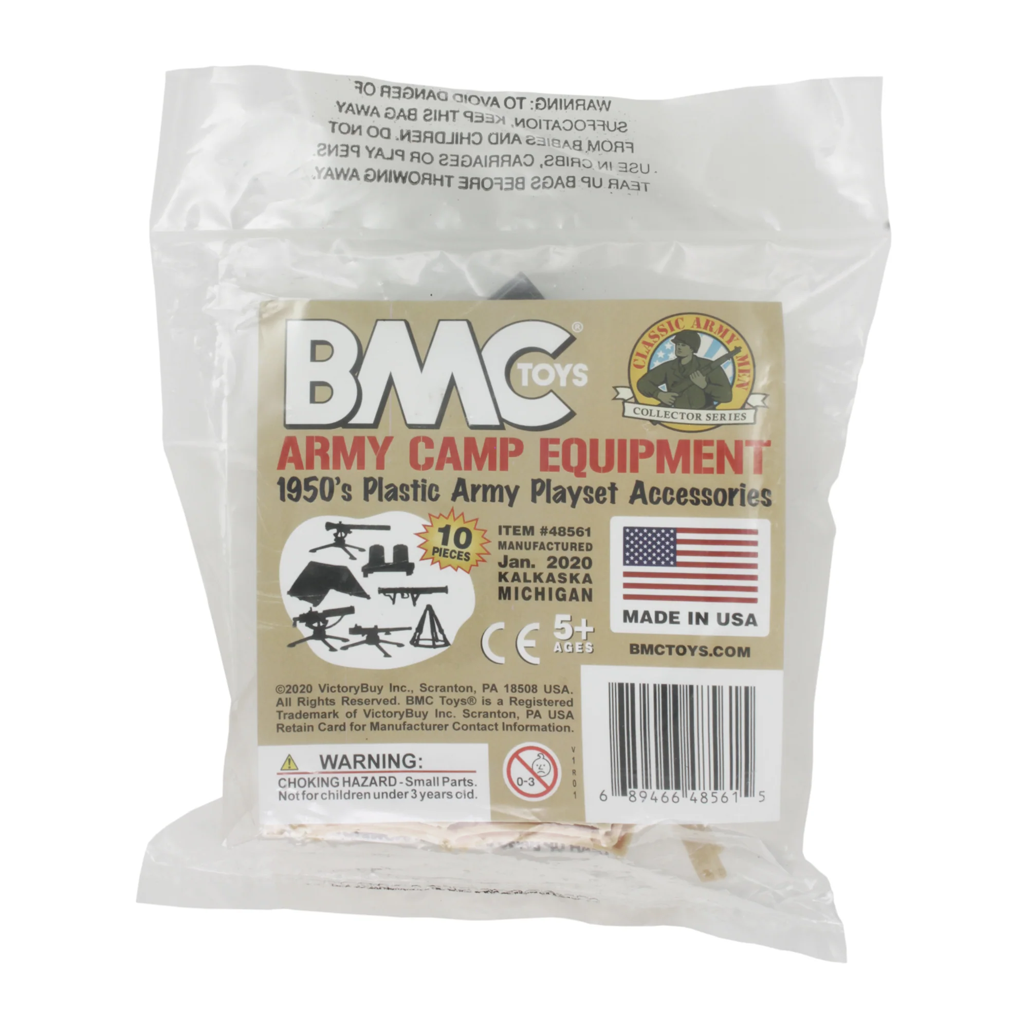 BMC Classic Plastic Army Men Camp Equipment - Desert Tan 10pc Tents & Weapons - Image 5