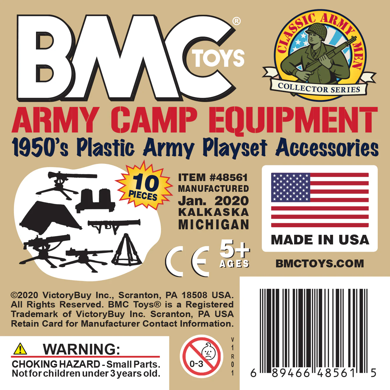 BMC Classic Plastic Army Men Camp Equipment - Desert Tan 10pc Tents & Weapons - Image 6