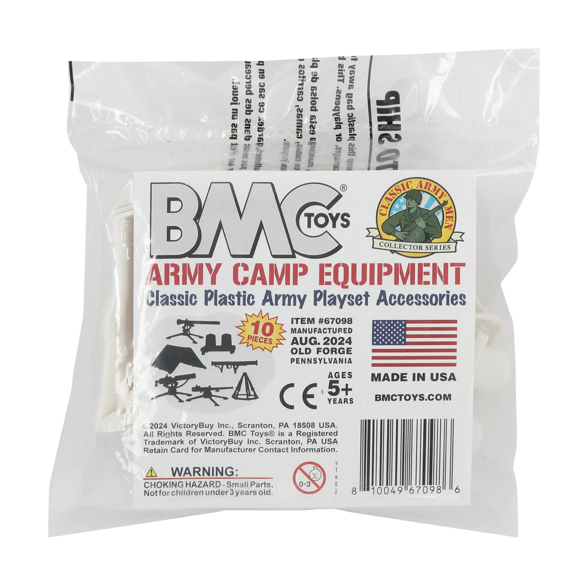 BMC Classic Plastic Army Men Camp Equipment - White 10pc Tents & Weapons US Made - Image 5