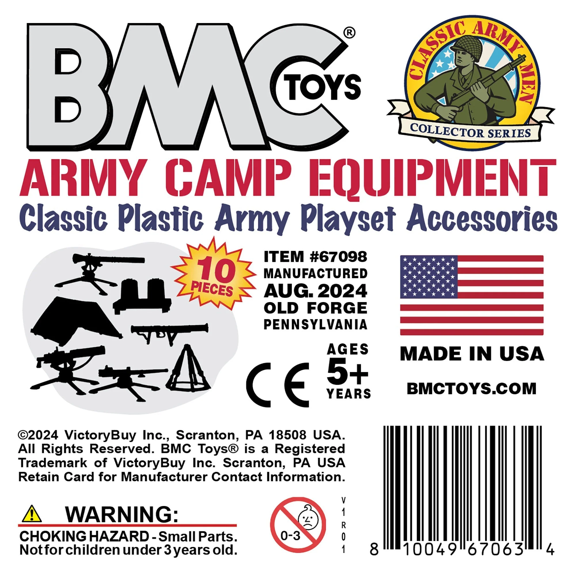 BMC Classic Plastic Army Men Camp Equipment - White 10pc Tents & Weapons US Made - Image 6