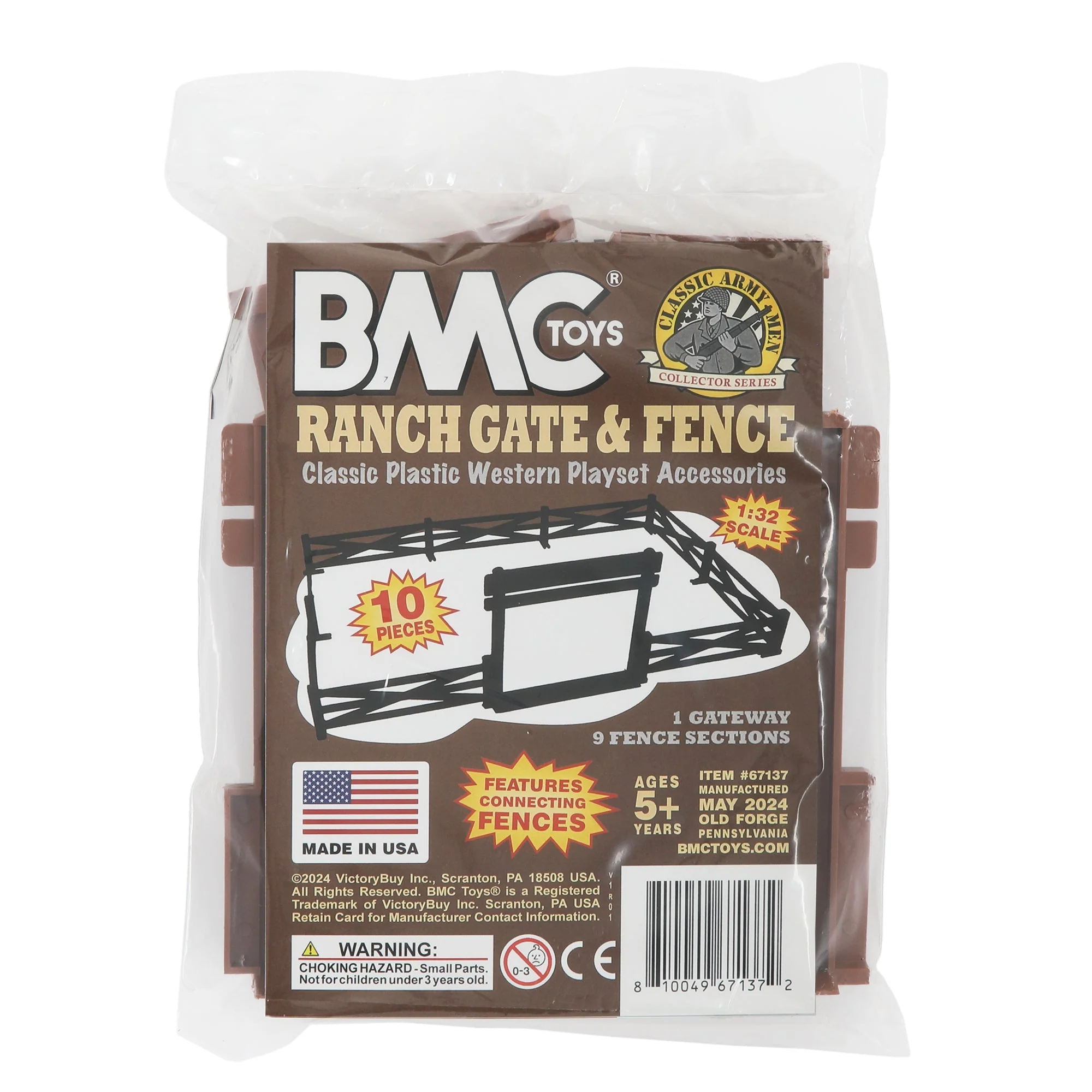 BMC Classic Marx Farm Ranch Fence & Gate - Brown 10pc Plastic Playset Accessory - Image 5