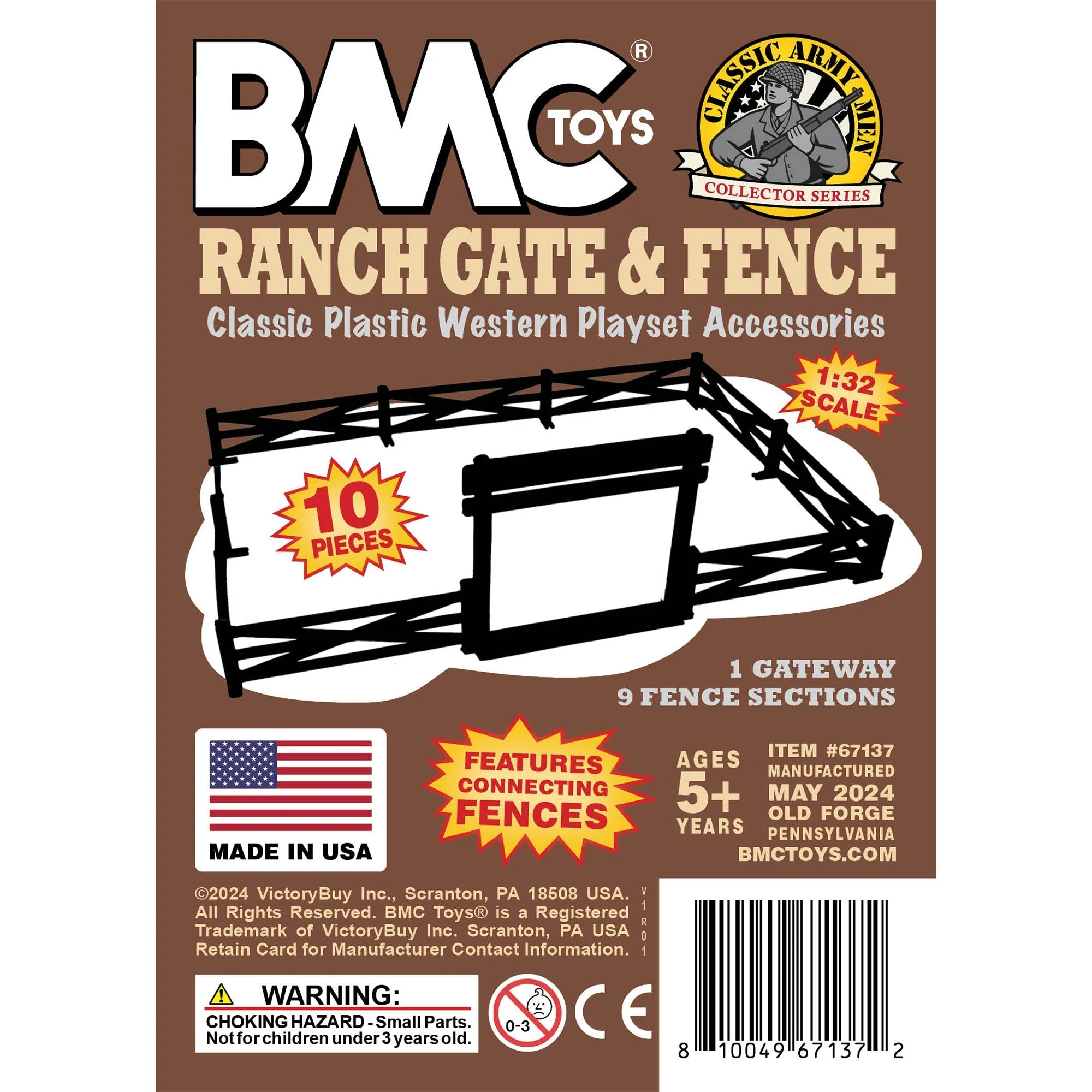 BMC Classic Marx Farm Ranch Fence & Gate - Brown 10pc Plastic Playset Accessory - Image 6