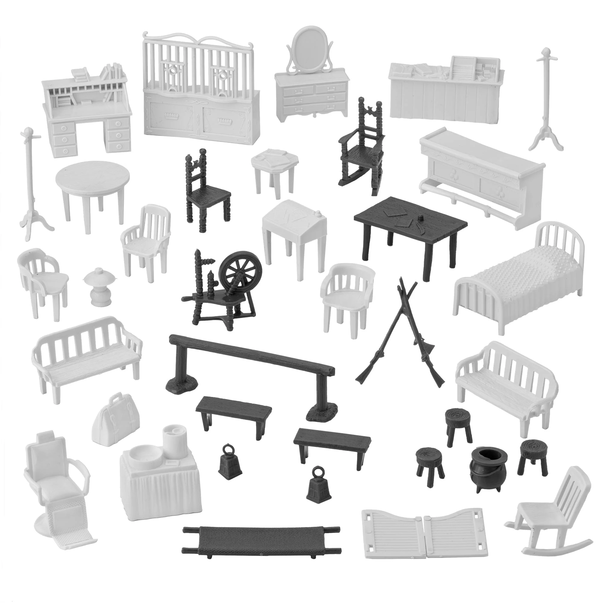 BMC Classic Marx Antique Furniture - 36pc Dollhouse Plastic Playset Accessories - Image 5
