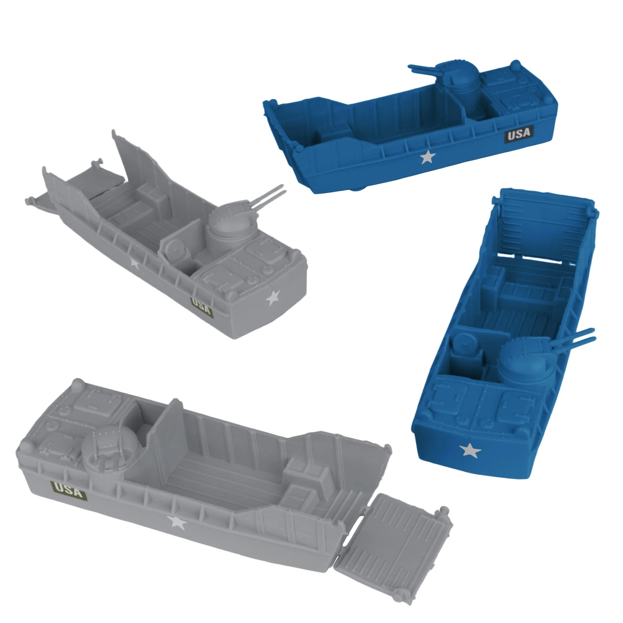 BMC Classic Marx Landing Craft - 4pc Blue & Gray Plastic Army Men Boat Vehicles - Image 3