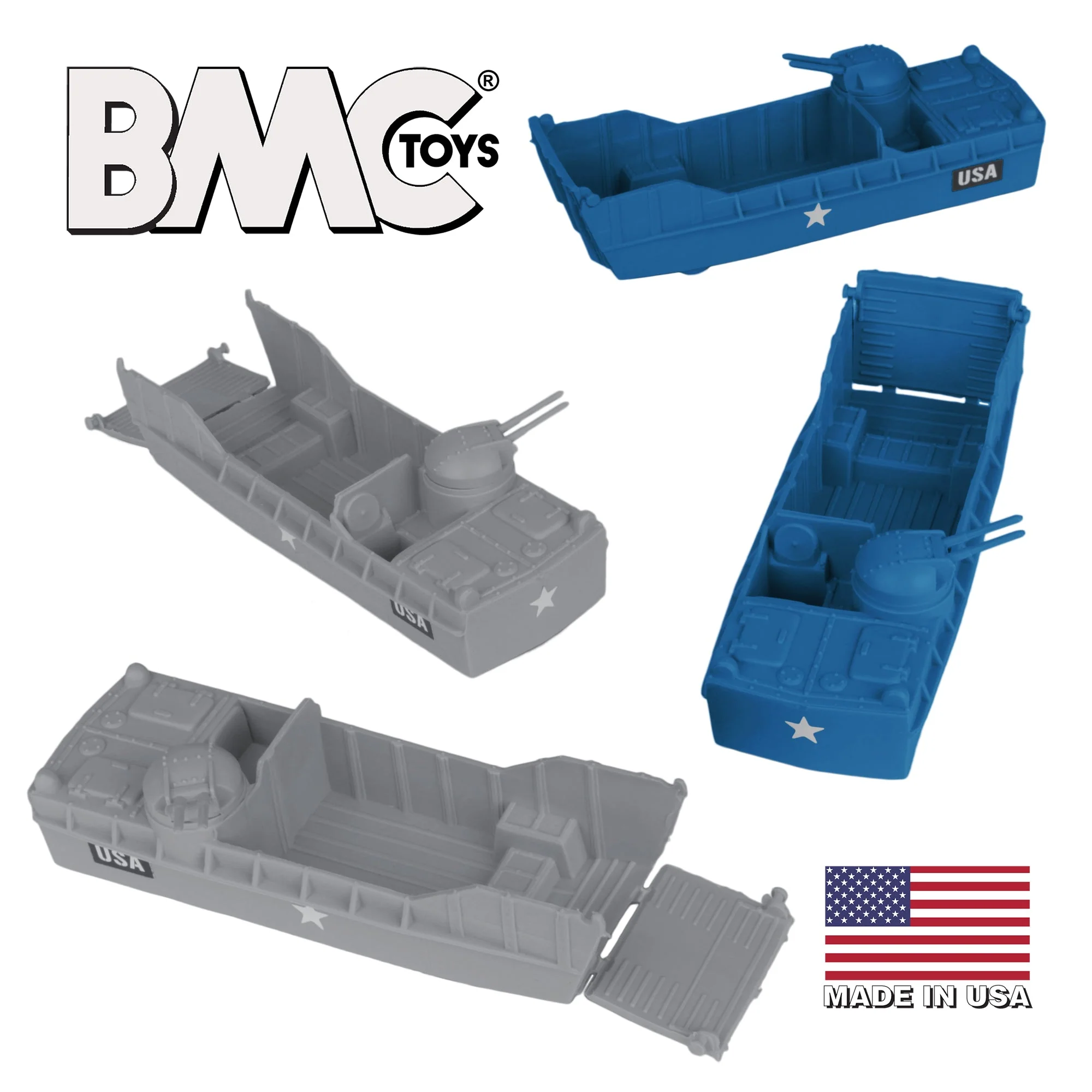 BMC Classic Marx Landing Craft - 4pc Blue & Gray Plastic Army Men Boat Vehicles - Image 8