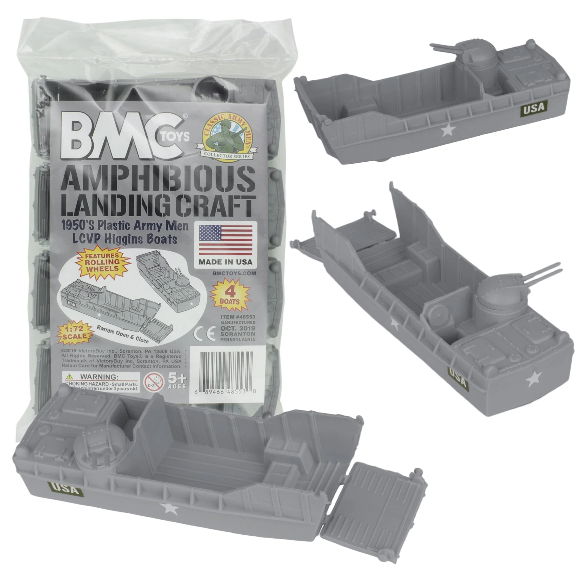 BMC Classic Marx Landing Craft - 4pc Gray Plastic Army Men Boat Vehicles - Image 5