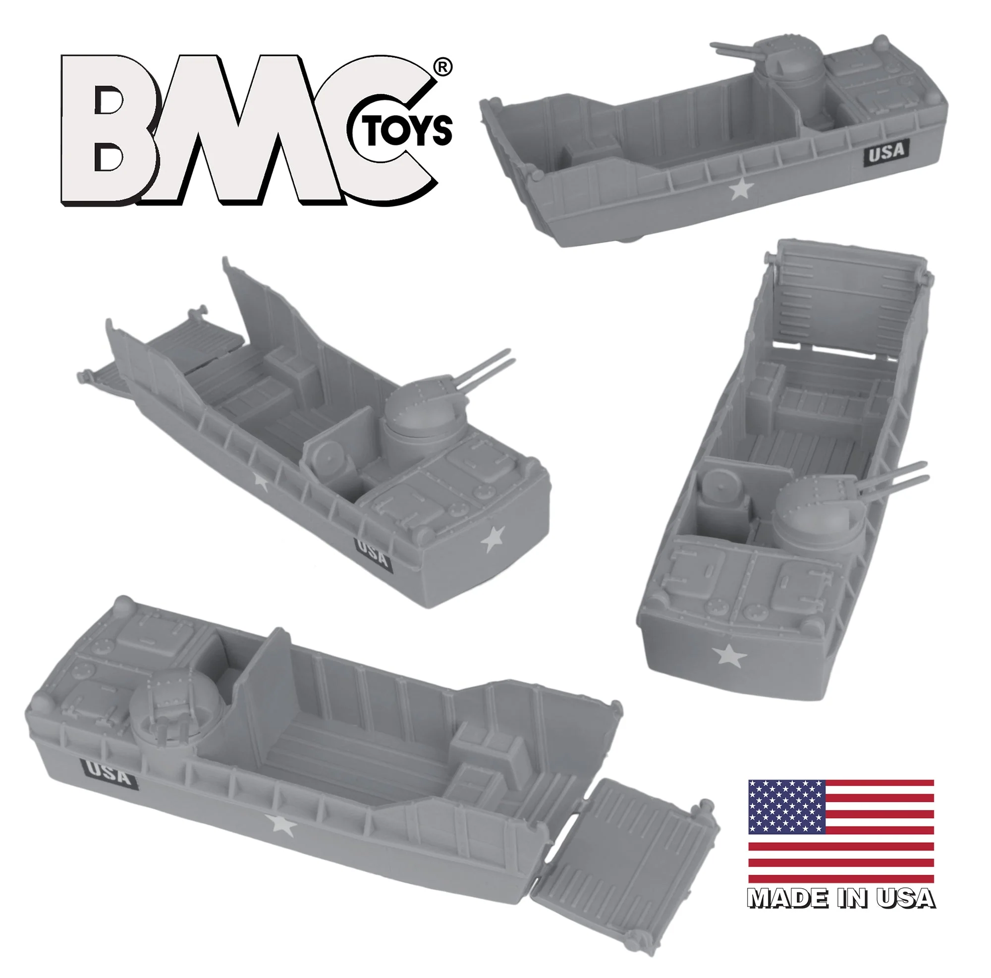 BMC Classic Marx Landing Craft - 4pc Gray Plastic Army Men Boat Vehicles - Image 8