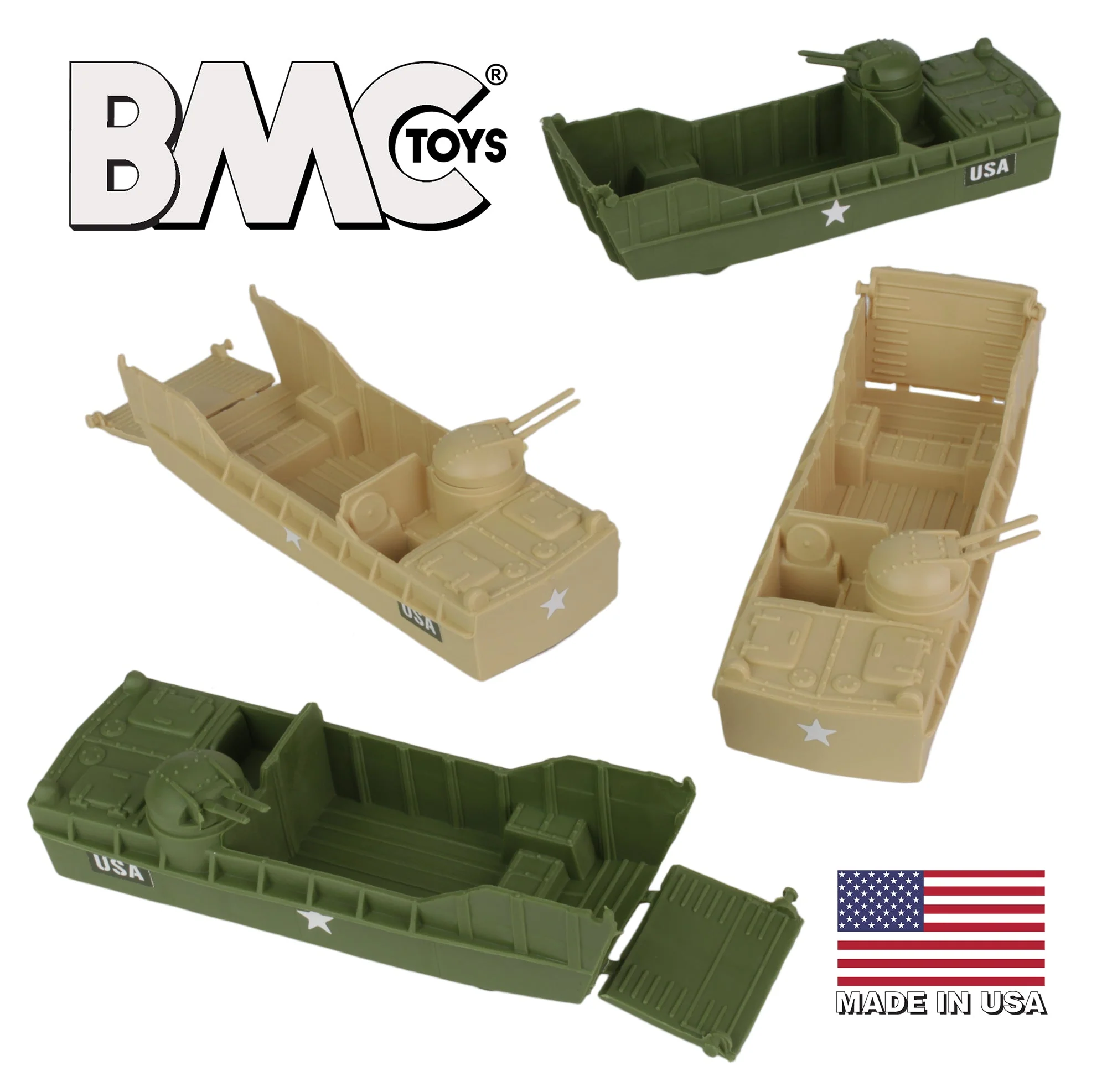 BMC Classic Marx Landing Craft - 4pc Tan vs. OD Green Plastic Army Men Vehicles - Image 10