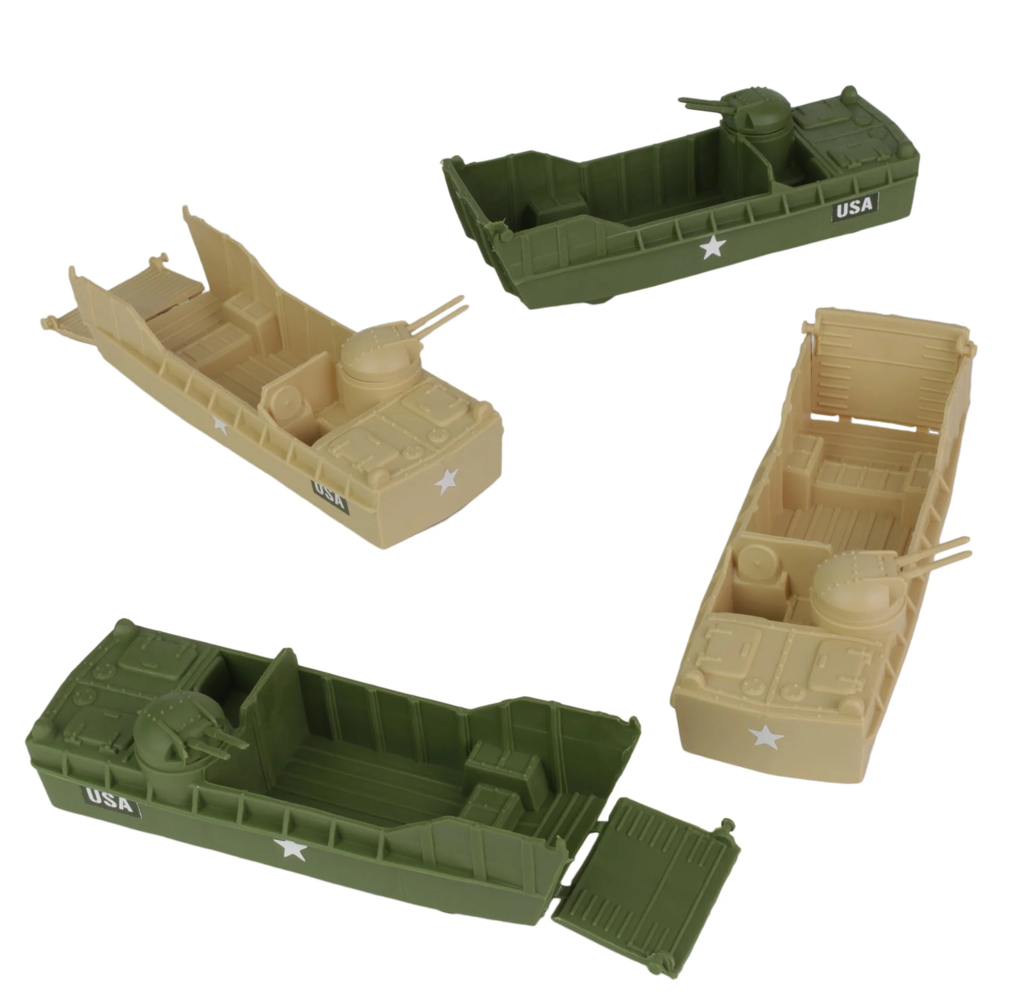 BMC Classic Marx Landing Craft - 4pc Tan vs. OD Green Plastic Army Men Vehicles - Image 4