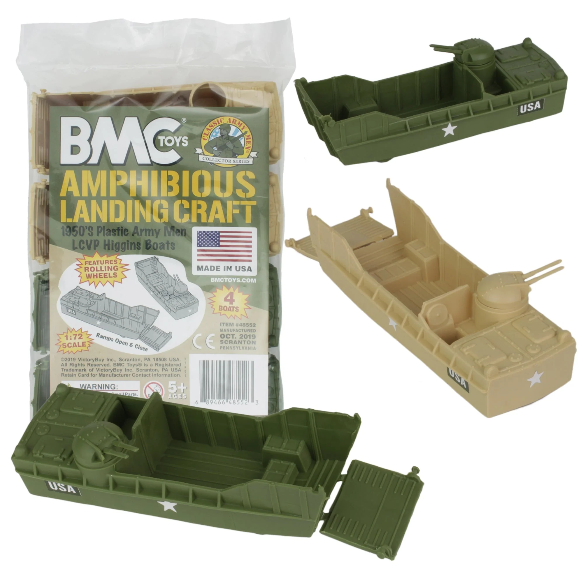 BMC Classic Marx Landing Craft - 4pc Tan vs. OD Green Plastic Army Men Vehicles - Image 7
