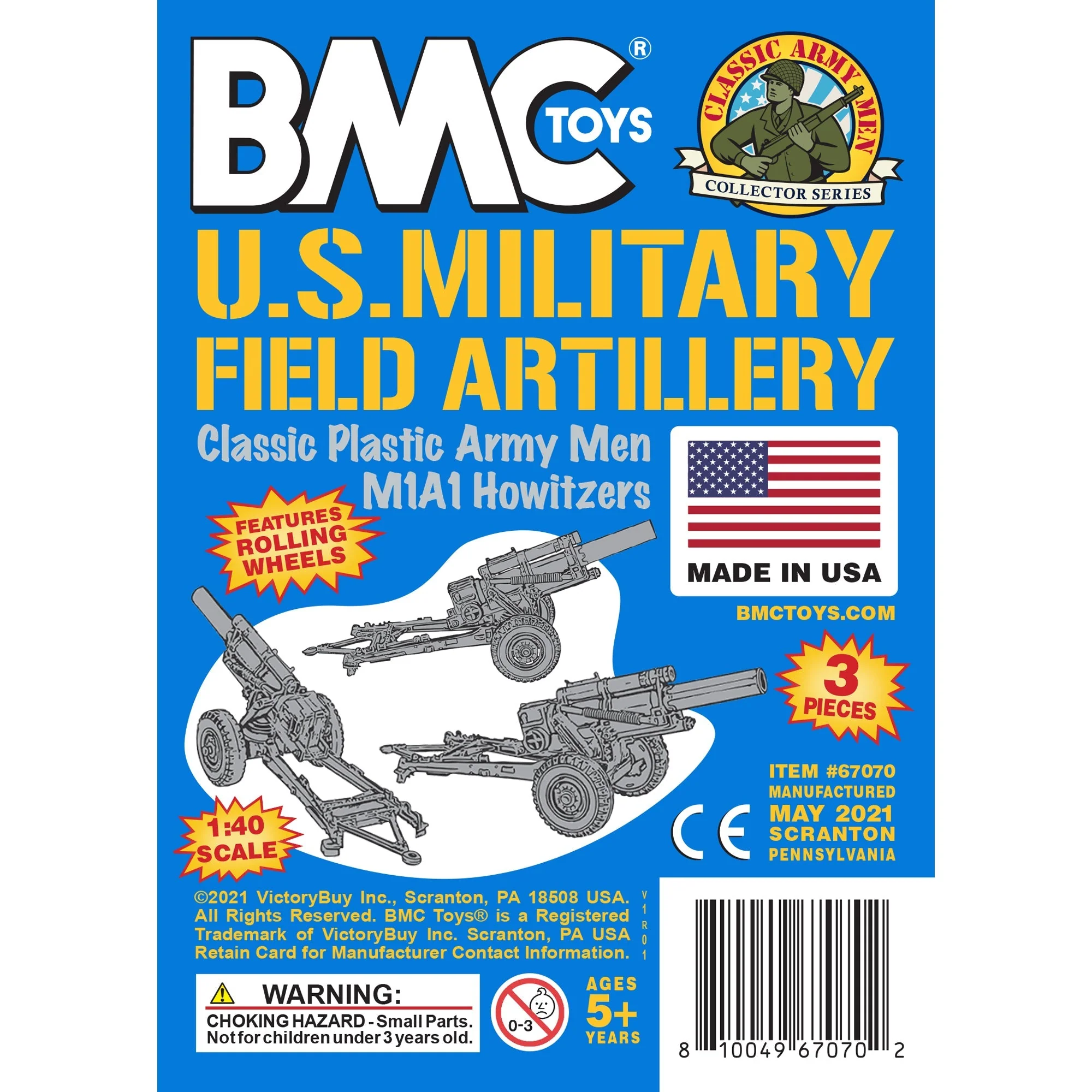 BMC Classic Marx US Military Howitzers Blue 3pc Plastic Army Men Field Artillery - Image 7