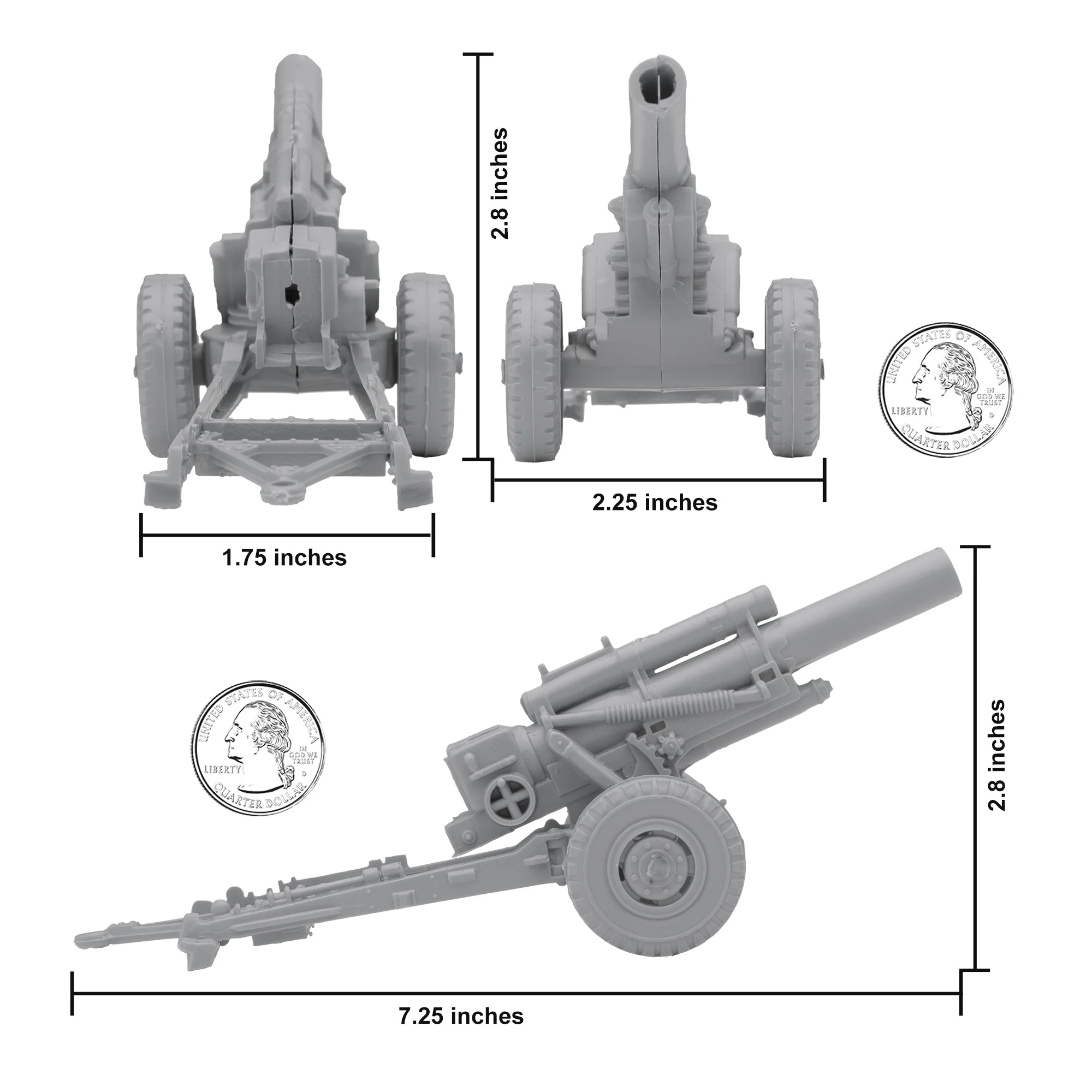 BMC Classic Marx US Military Howitzers Gray 3pc Plastic Army Men Field Artillery - Image 4