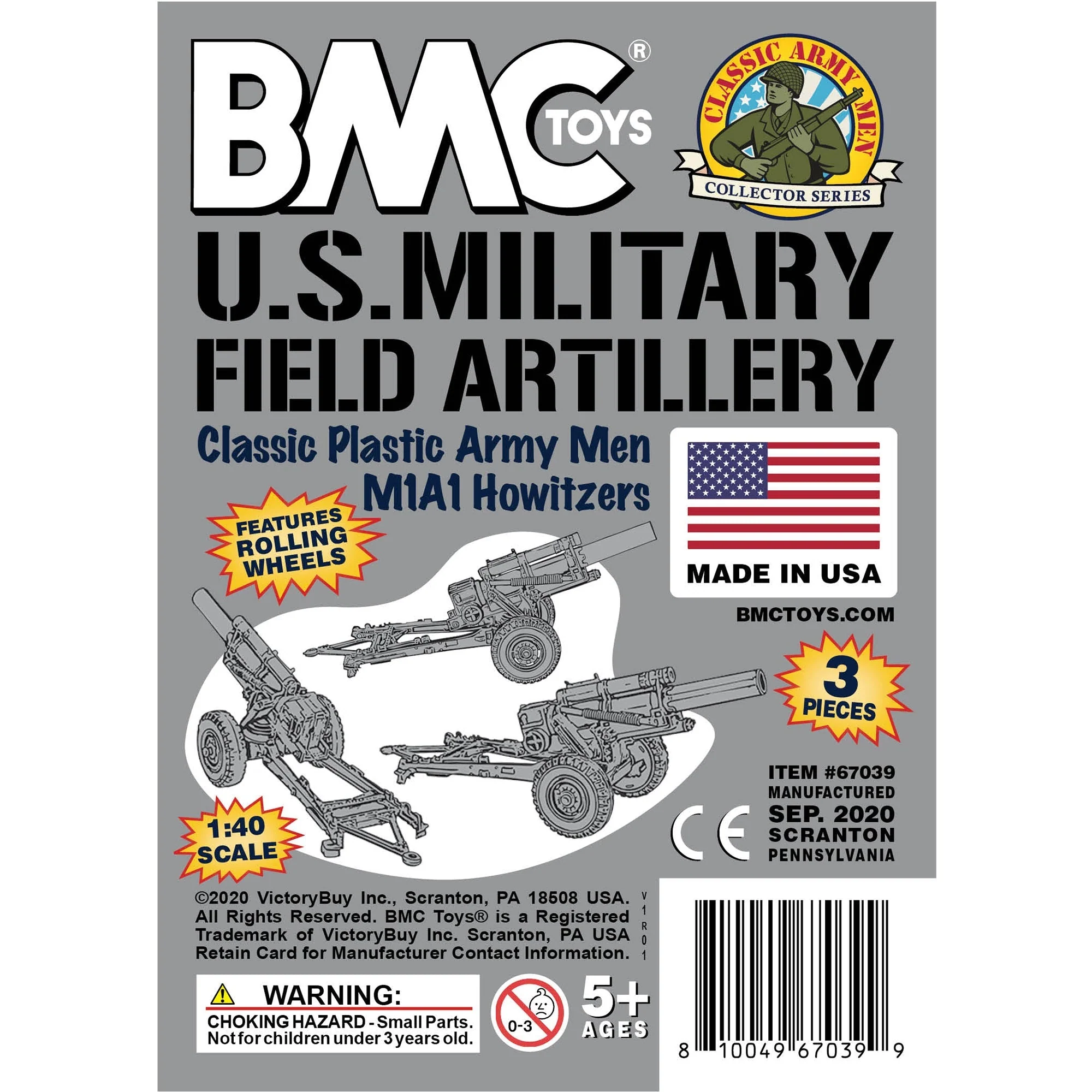 BMC Classic Marx US Military Howitzers Gray 3pc Plastic Army Men Field Artillery - Image 7