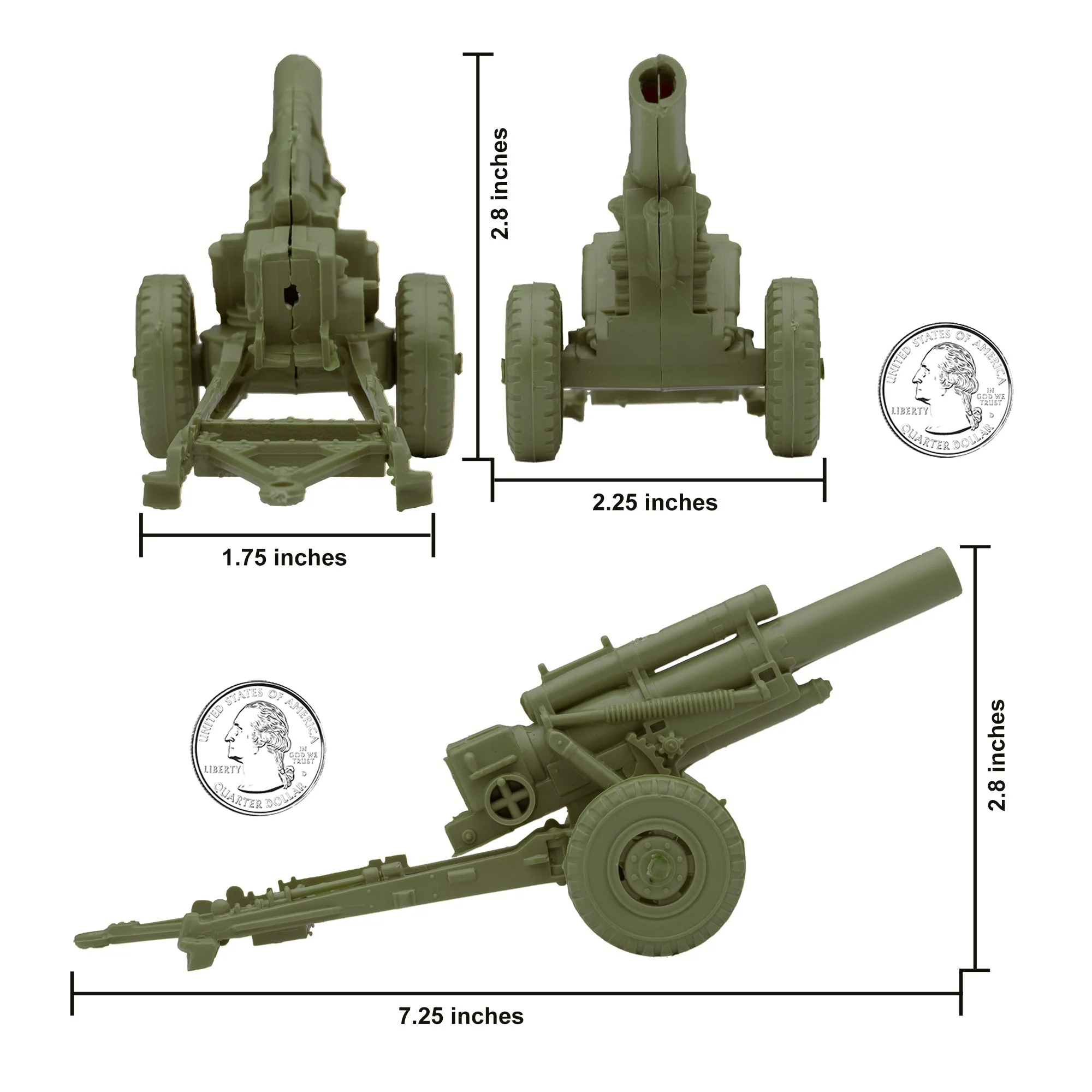 BMC Classic Marx US Military Howitzers OD 3pc Plastic Army Men Field Artillery - Image 3