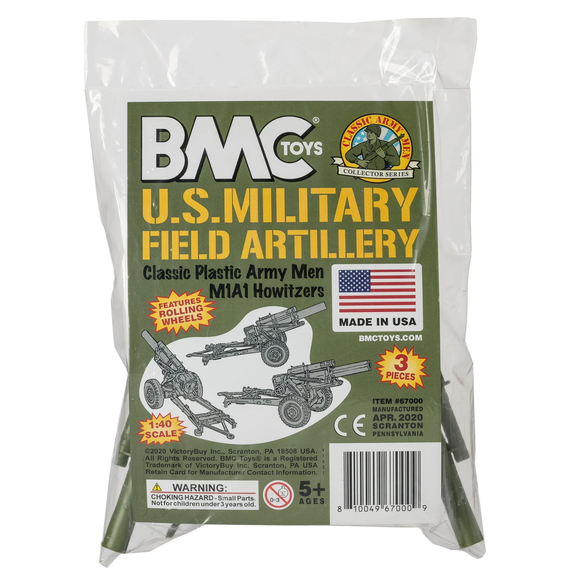 BMC Classic Marx US Military Howitzers OD 3pc Plastic Army Men Field Artillery - Image 6