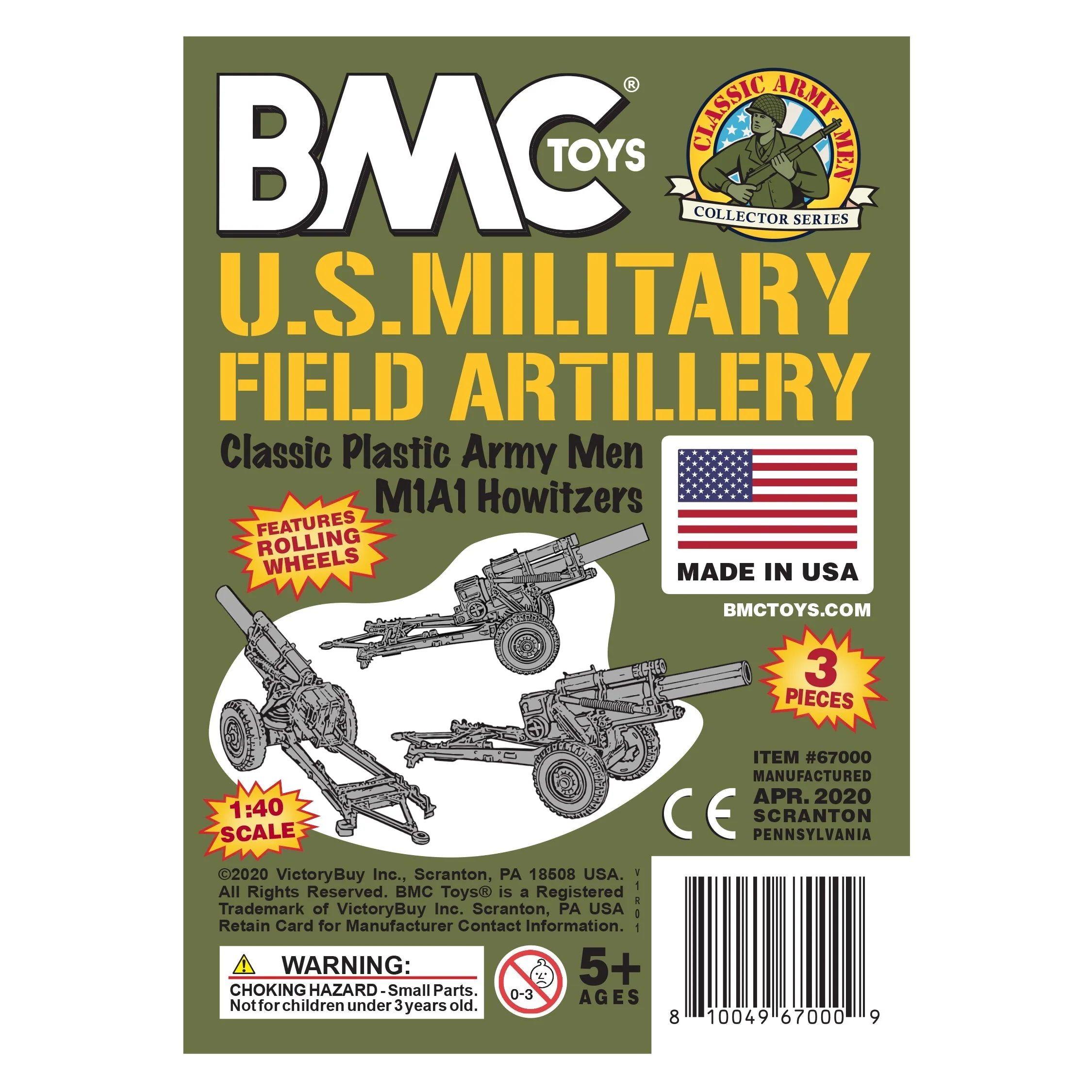 BMC Classic Marx US Military Howitzers OD 3pc Plastic Army Men Field Artillery - Image 7