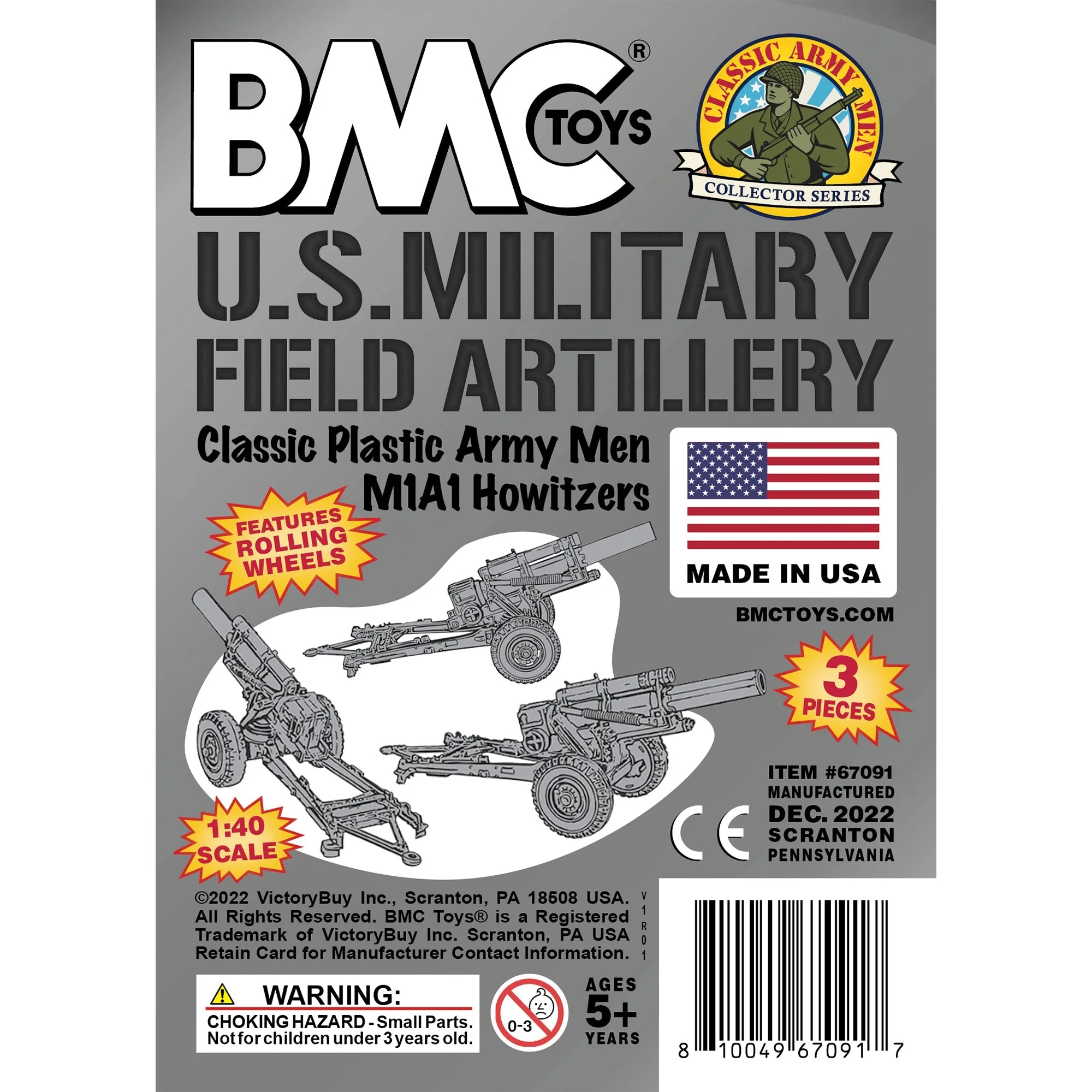 BMC Classic Marx US Military Howitzers Silver 3 Plastic Army Men Field Artillery - Image 6
