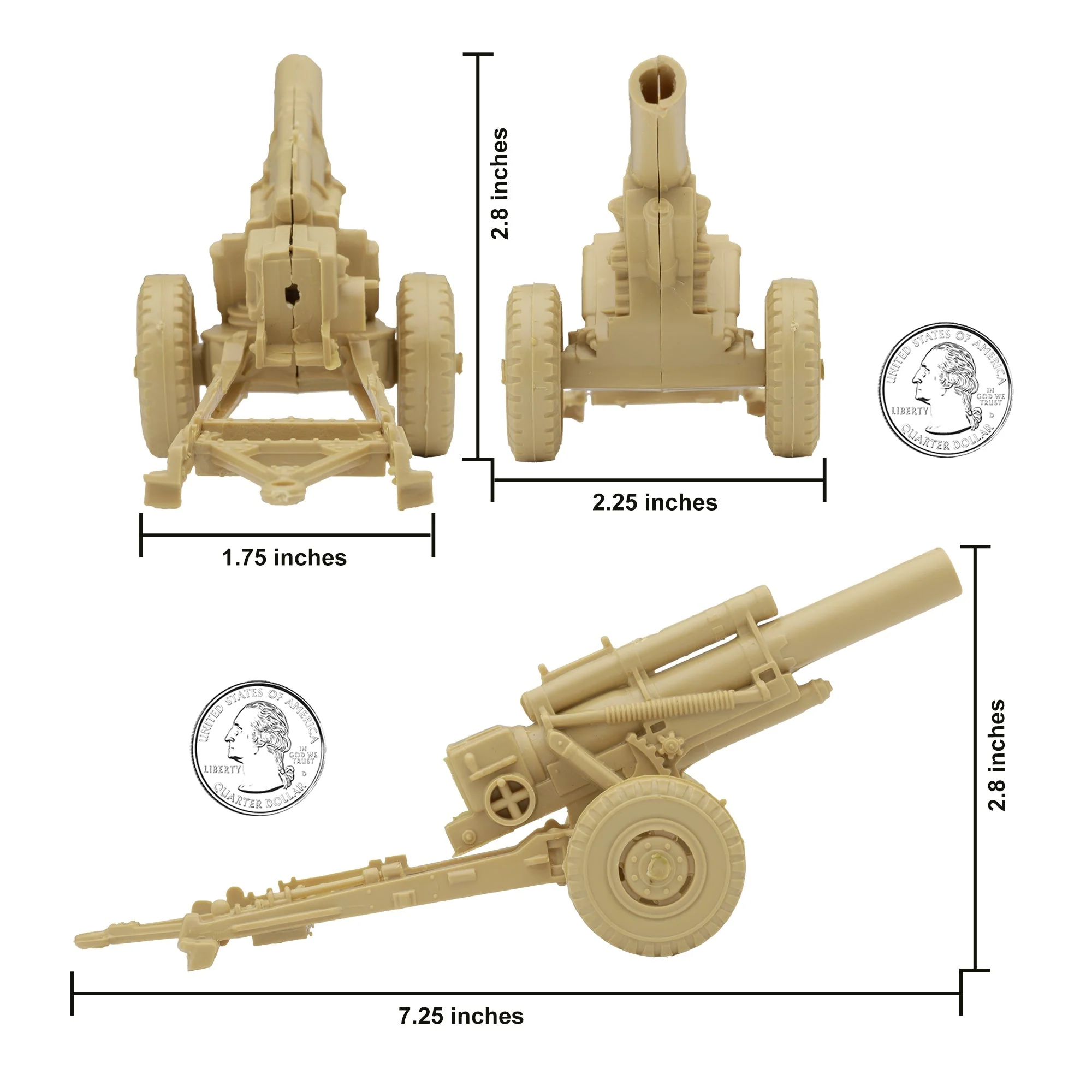 BMC Classic Marx US Military Howitzers Tan 3pc Plastic Army Men Field Artillery - Image 3