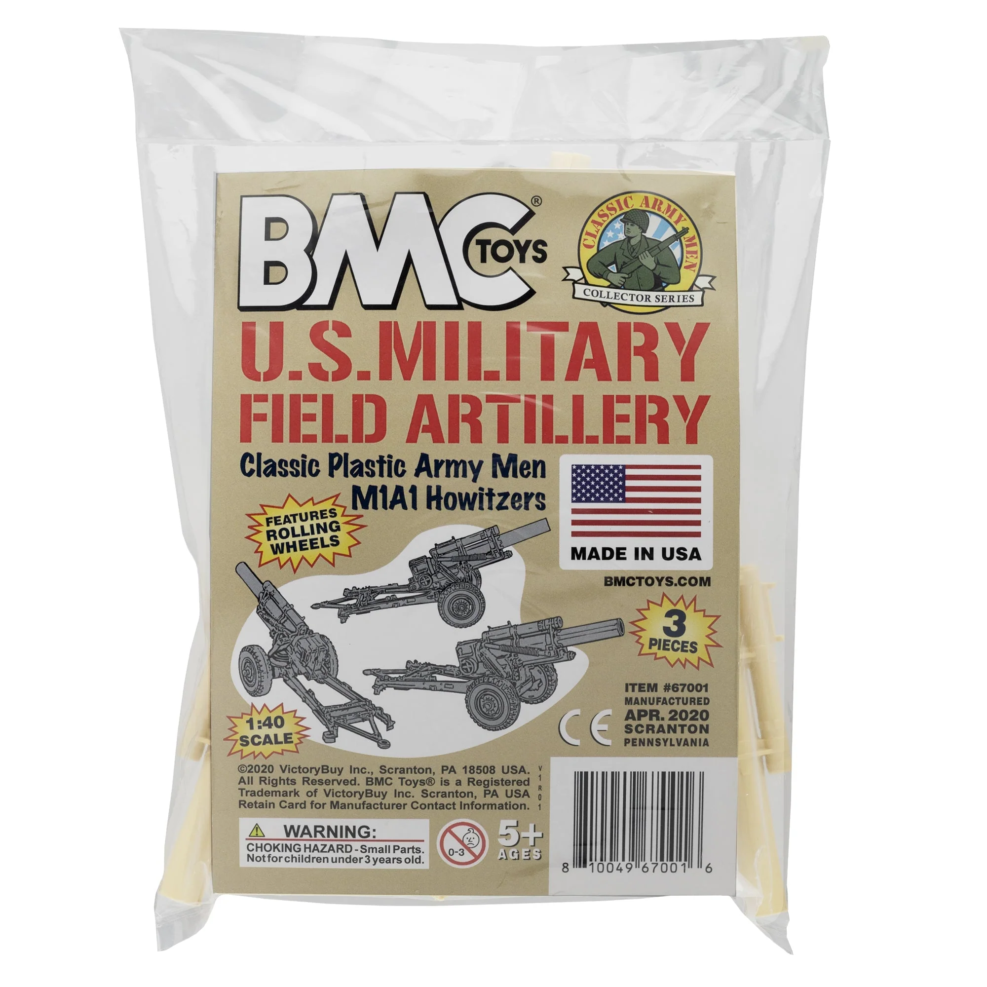 BMC Classic Marx US Military Howitzers Tan 3pc Plastic Army Men Field Artillery - Image 6