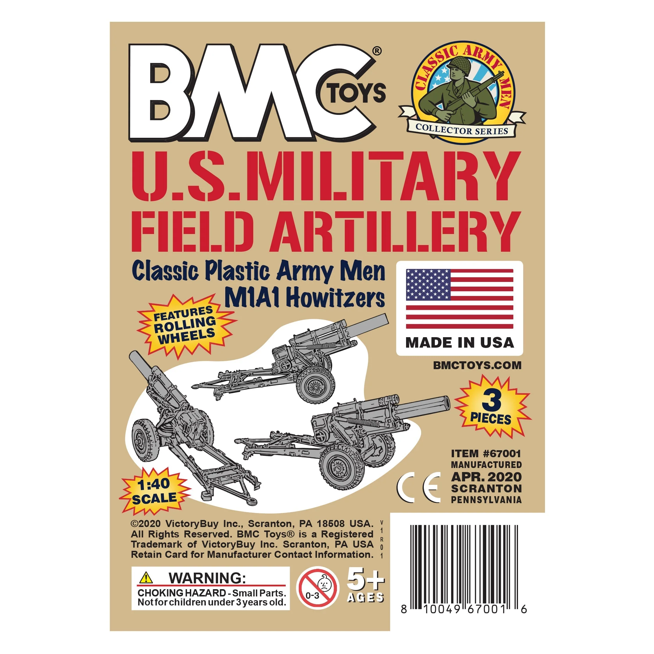 BMC Classic Marx US Military Howitzers Tan 3pc Plastic Army Men Field Artillery - Image 7