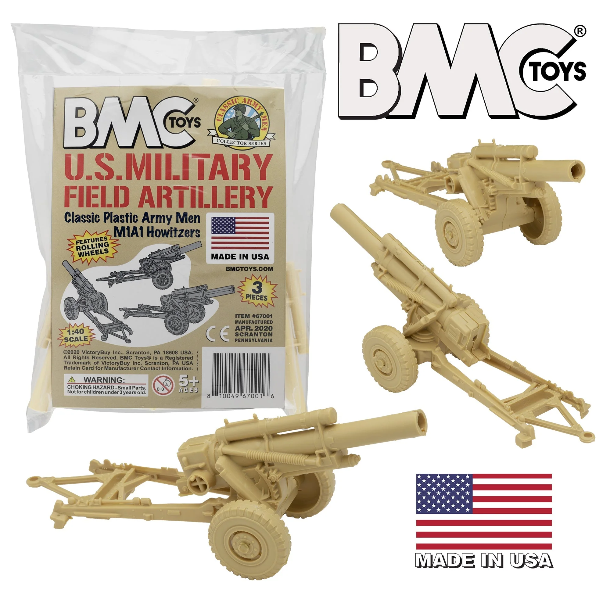 BMC Classic Marx US Military Howitzers Tan 3pc Plastic Army Men Field Artillery - Image 8