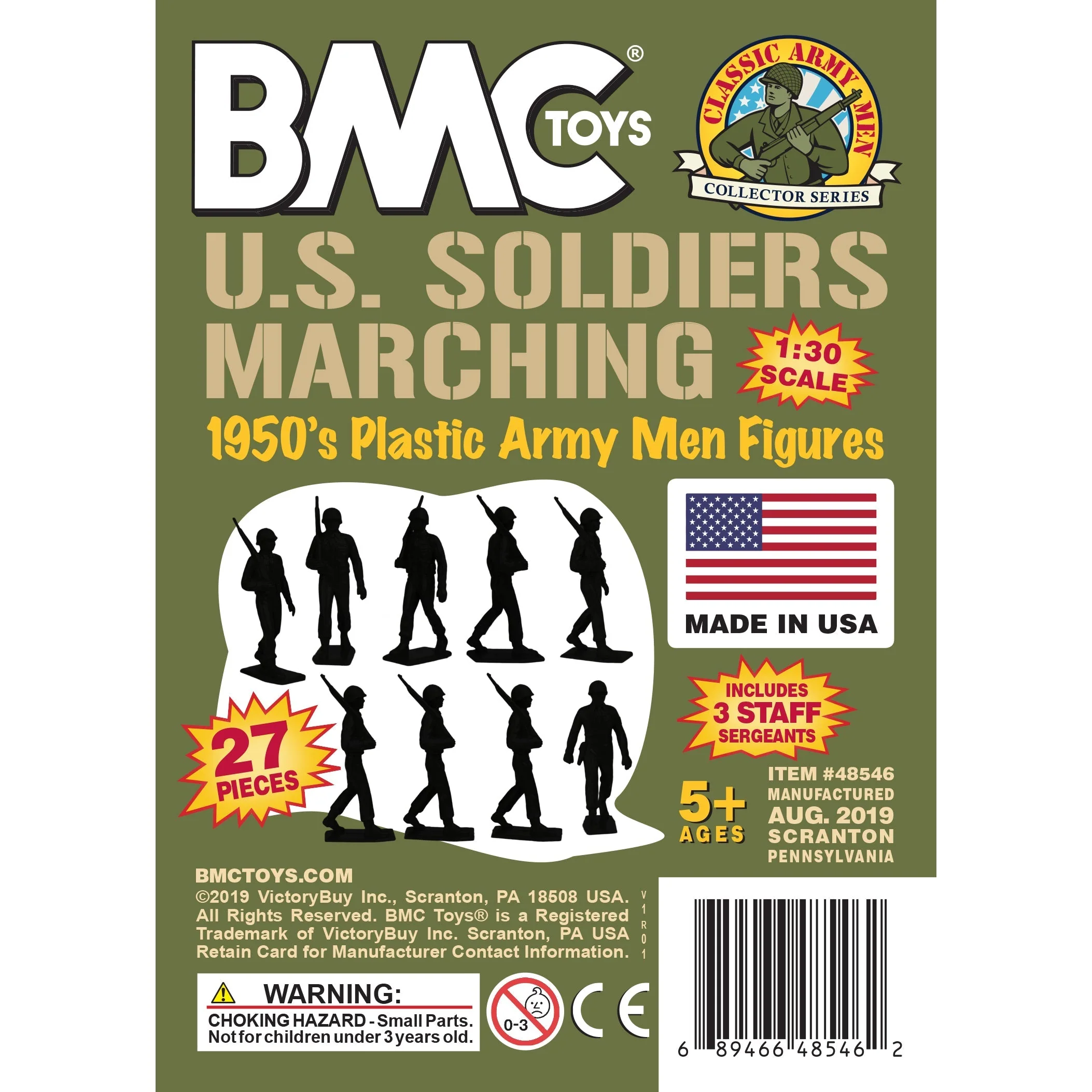BMC Marx Plastic Army Men Marching US Soldiers OD Green 27pc WW2 Figures US Made - Image 6