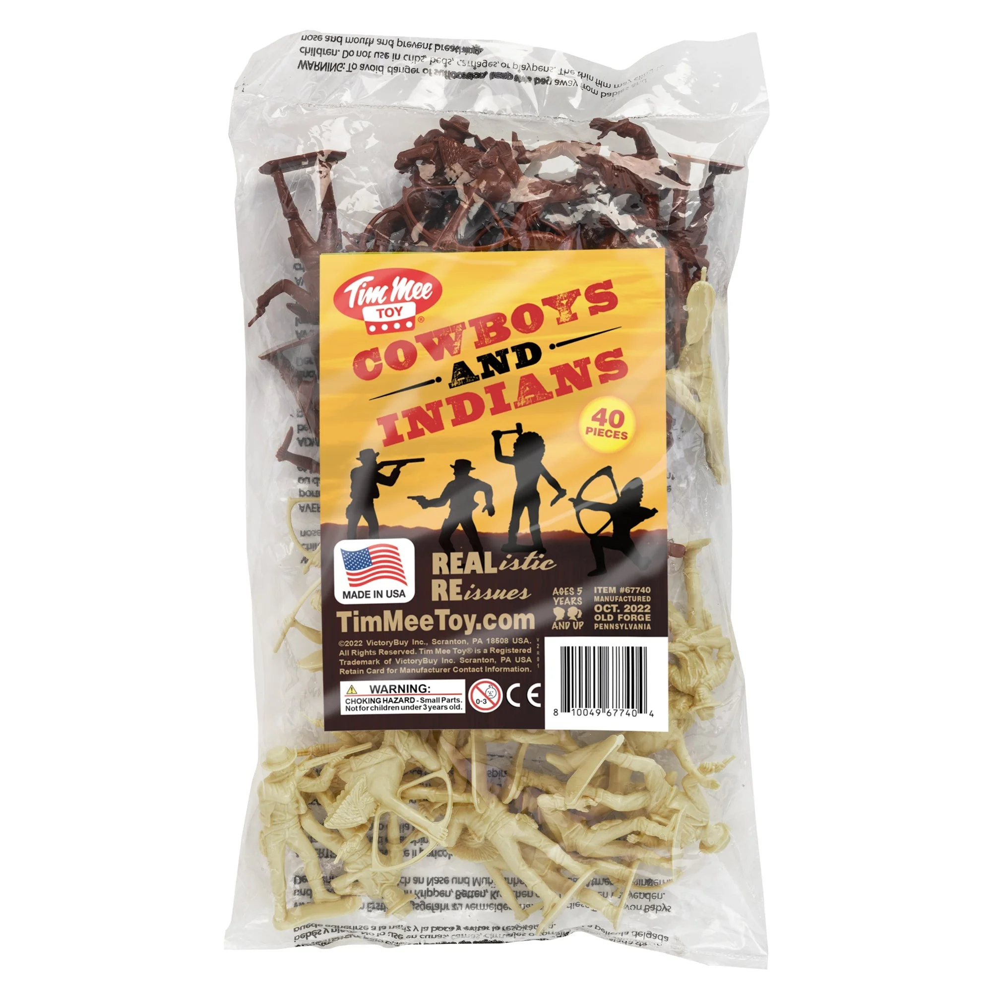 TimMee Cowboy & Indian Plastic Figures - 40pc Tan & Rust Brown Playset - US Made - Image 8