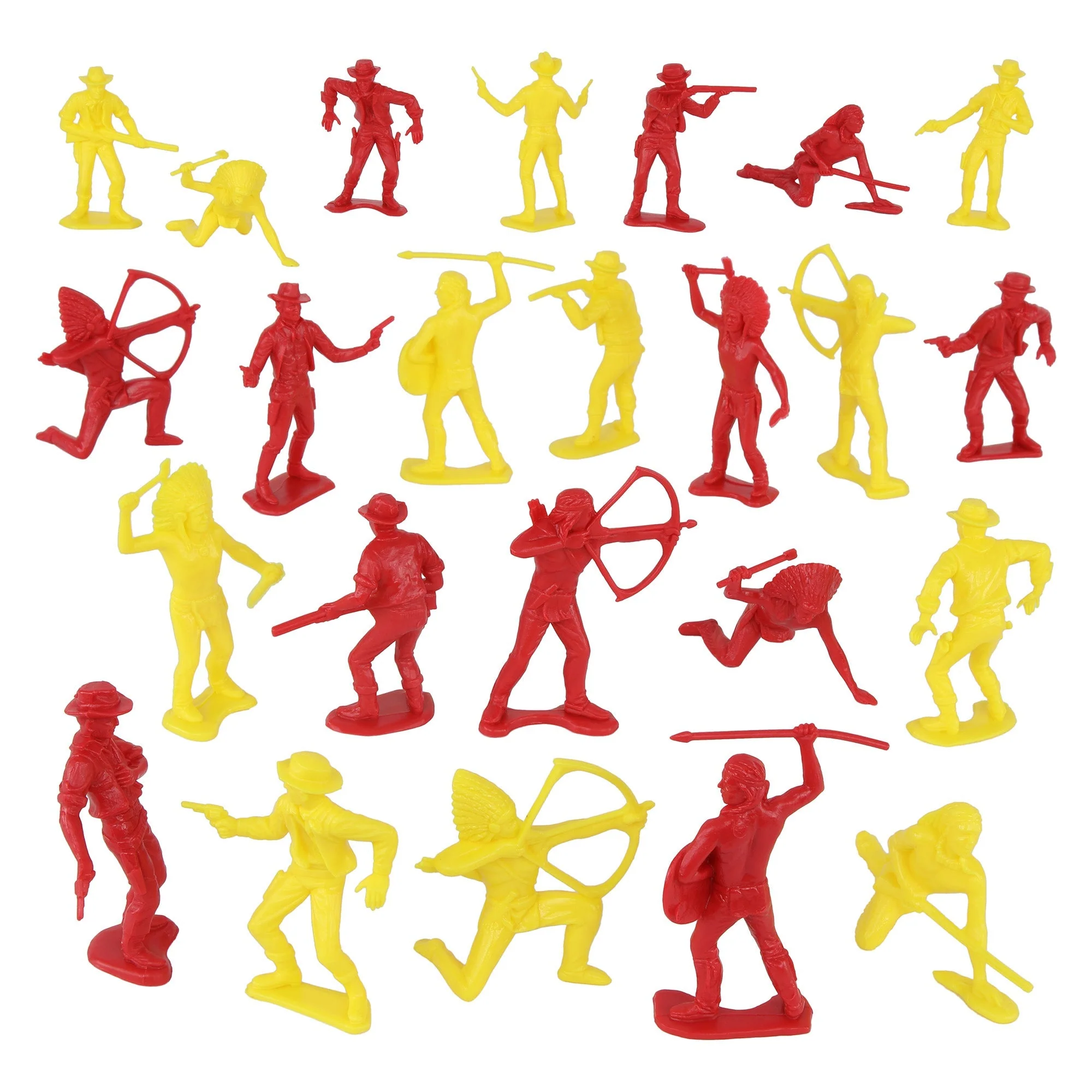 TimMee Cowboys & Indians Plastic Figures - 40pc Red & Yellow Playset - US Made - Image 5